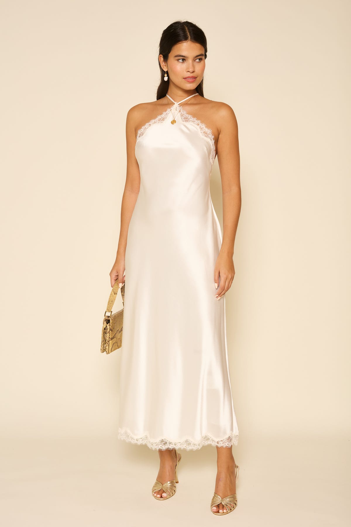 ivory satin dress Harlan Midi in Cream Mid-Century Modern Noelle Bridal Mini Dress Loved by women around Color:Almond