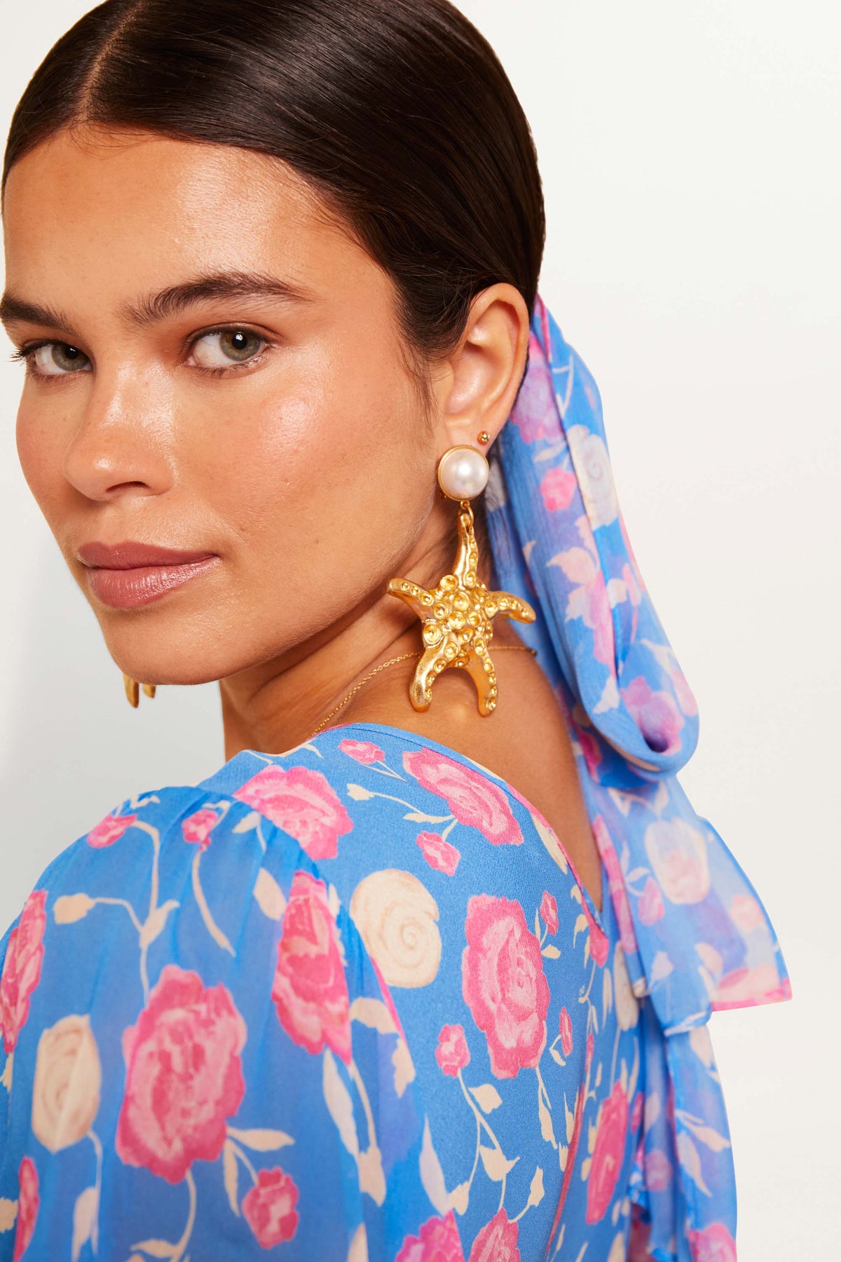Evie Silk Midi Dress in Rose Shell Blue | RIXO USA Evie Silk Midi Dress in Rose Shell Blue | RIXO USA