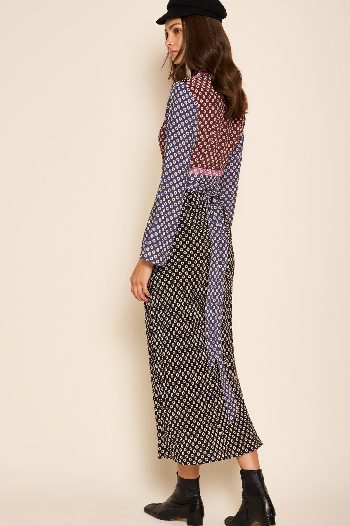 Priscilla Midi Dress in Multi Shibori Burgundy Mix | RIXO USA Priscilla Midi Dress in Multi Shibori Burgundy Mix | RIXO USA