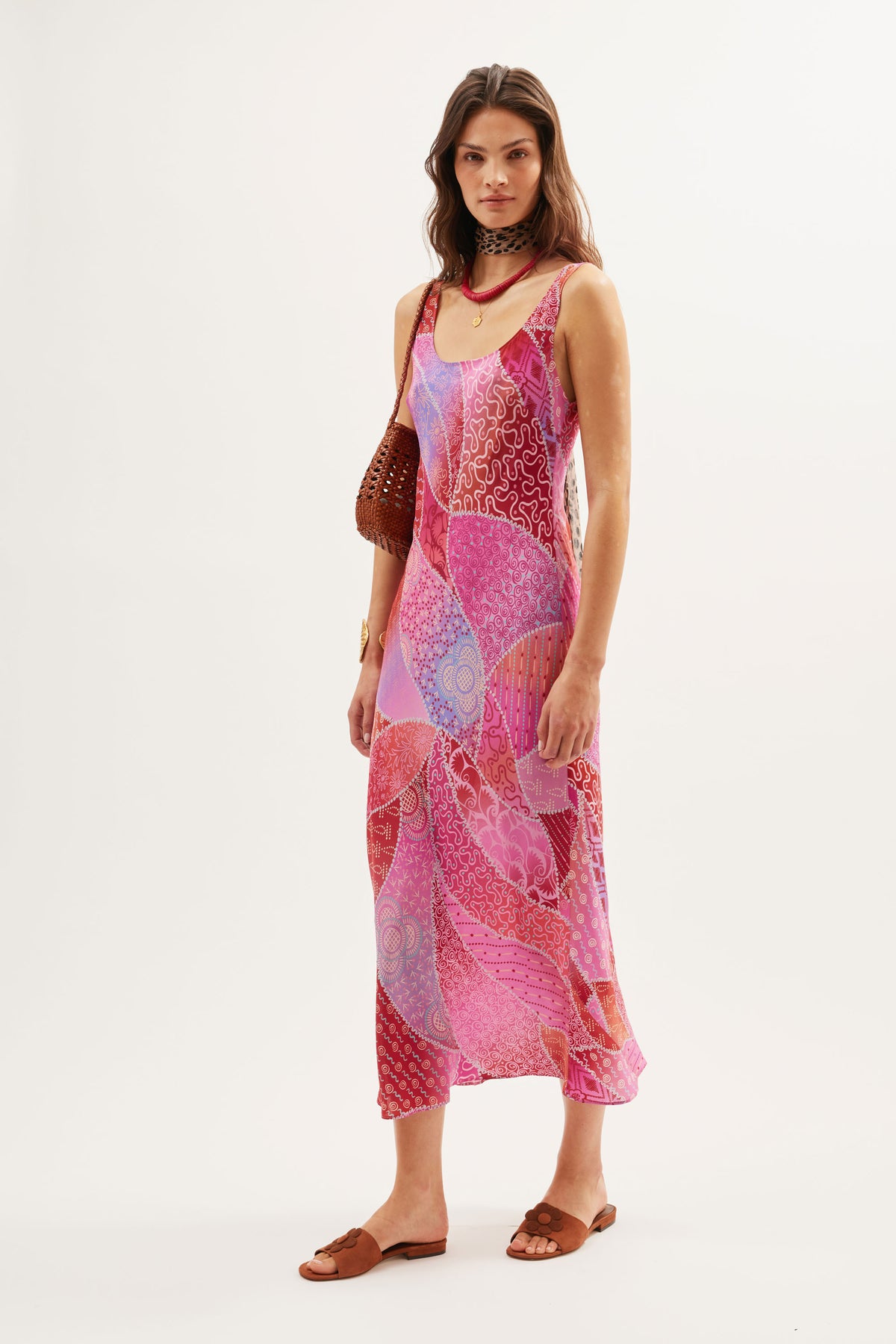 Bondi Silk Midi Dress in Pink Ibiza Night Sunset | RIXO USA Bondi Silk Midi Dress in Pink Ibiza Night Sunset | RIXO USA