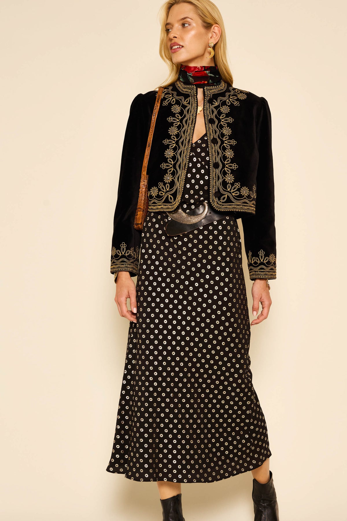 Mavis Midi Dress in Black Shibori Gold | RIXO USA Mavis Midi Dress in Black Shibori Gold | RIXO USA