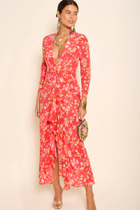 Rose Backless Midi Dress in Waterblossom Red