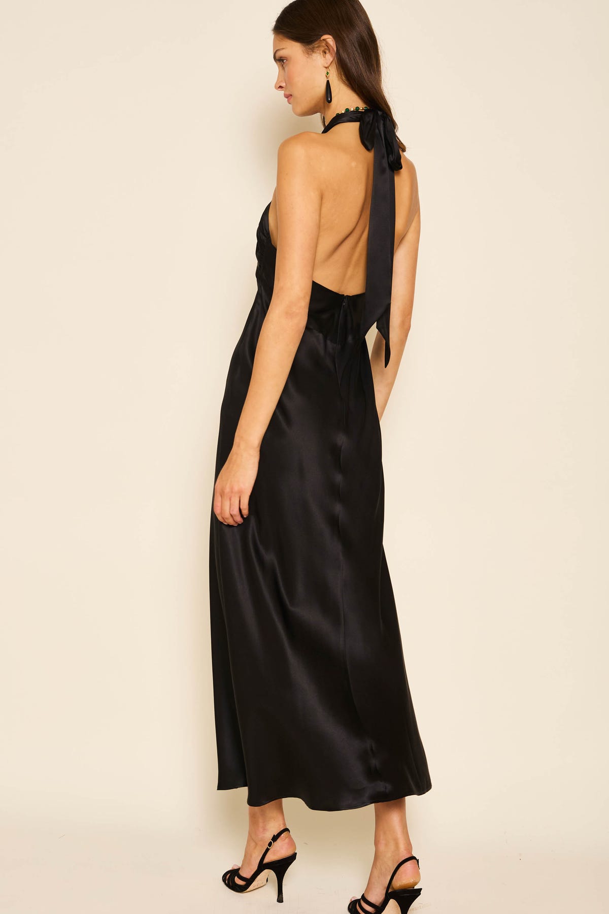 black satin high neck dress Dune Silk-Satin Gown in Color:Black / Silver SCV020832_B_XXL Sequin Black Formal Mini flared long sleeves and