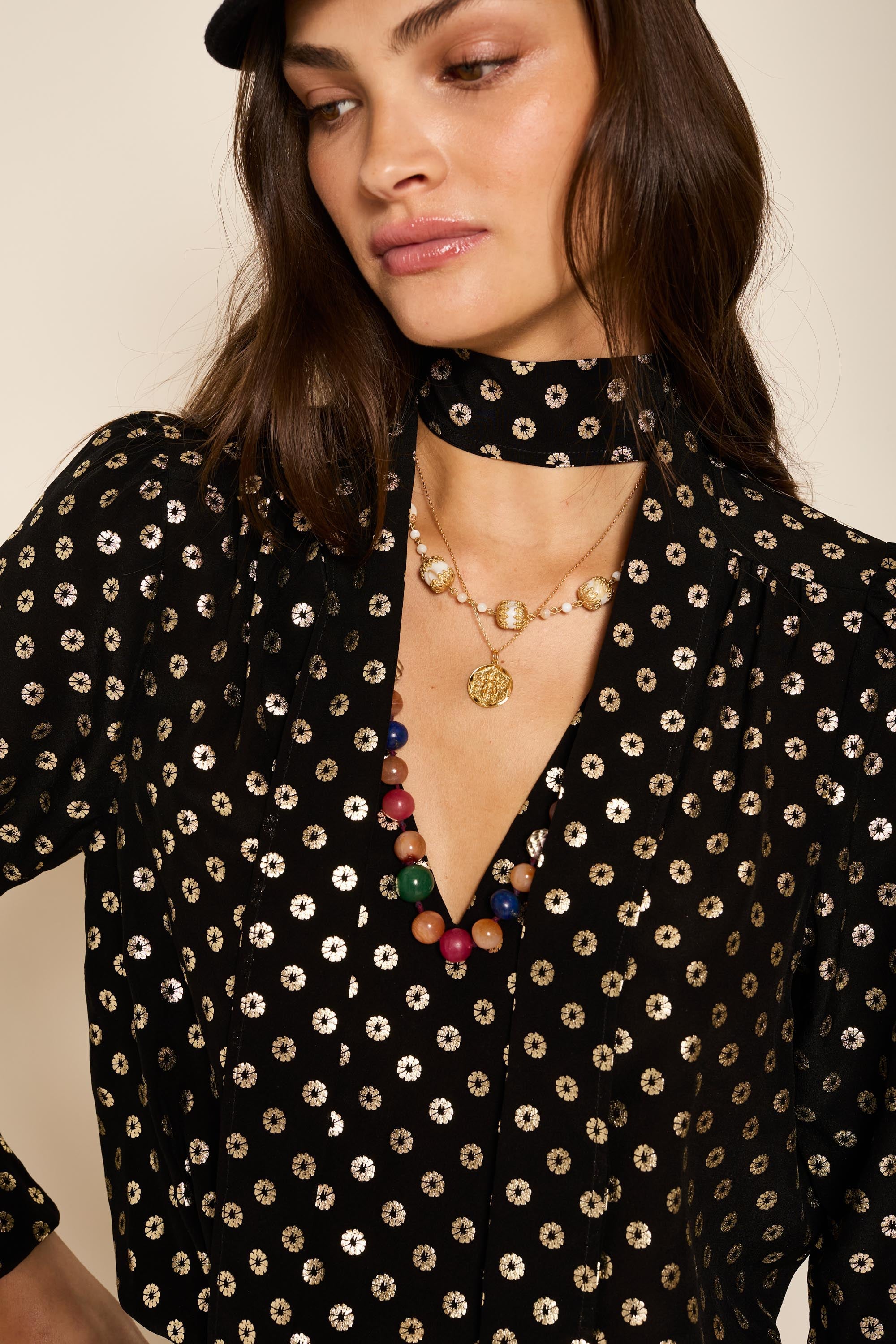 Moss Silk Blouse in Black Shibori Gold | RIXO USA ⋆