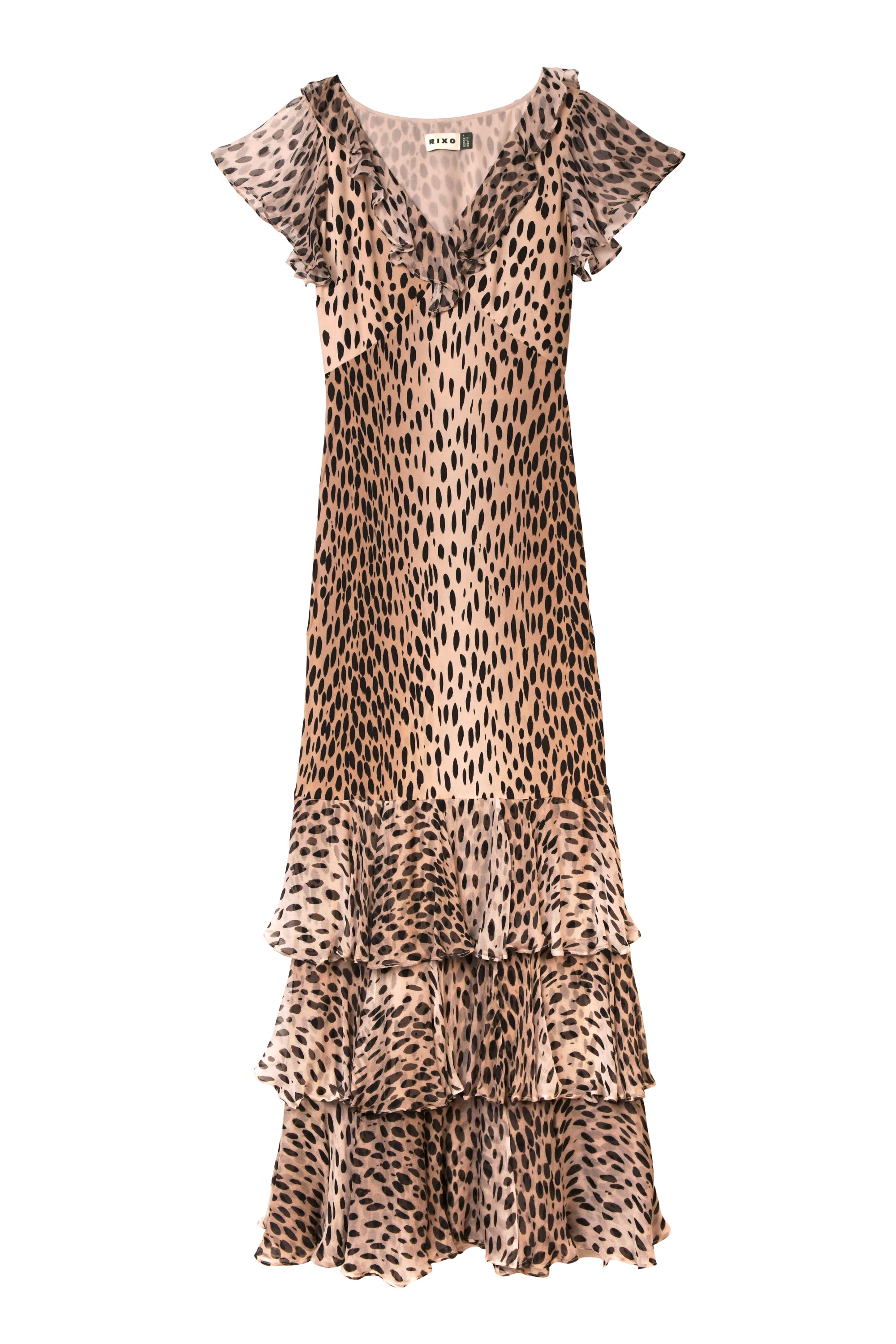 Amelle Silk Gown in Brown Antelope Spot Black