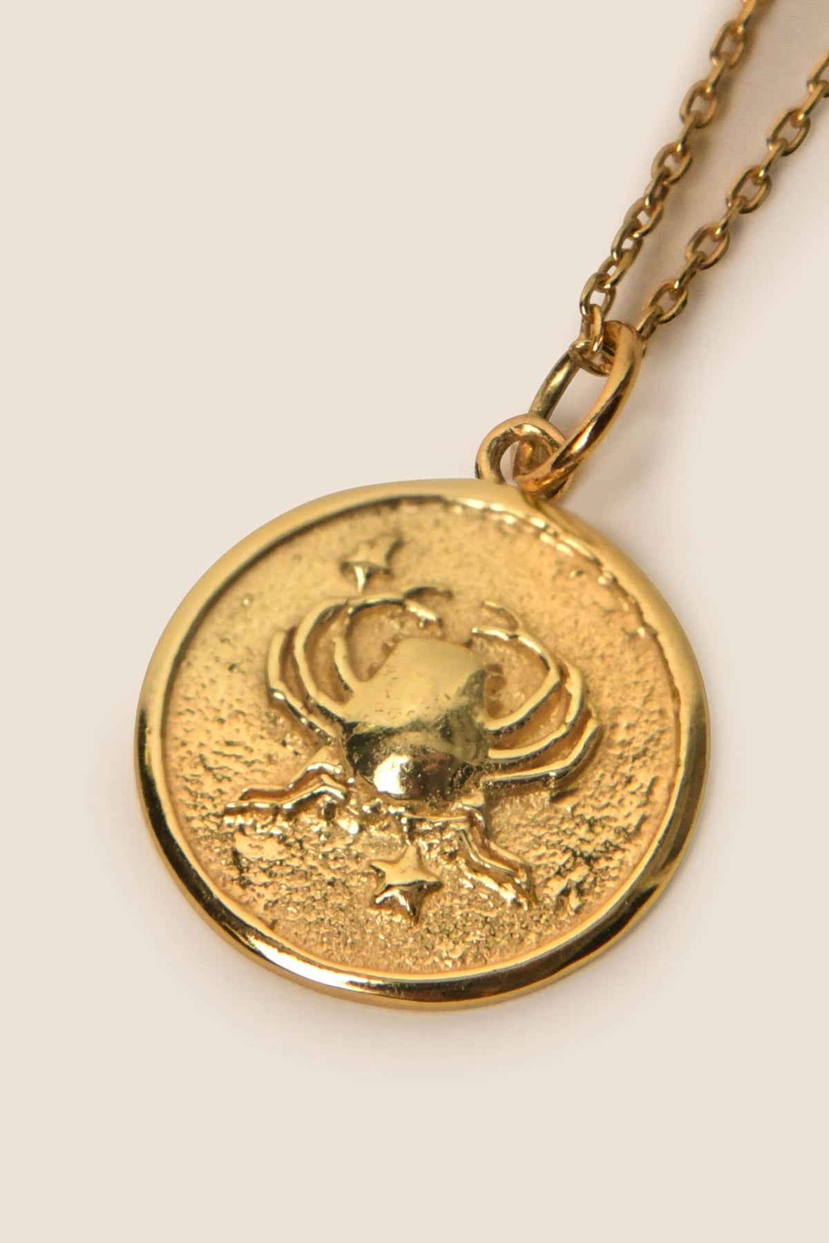 The Zodiac - Cancer necklace features a detailed crab gold vermeil medallion and makes a striking addition to any zodiac jewelry collection.