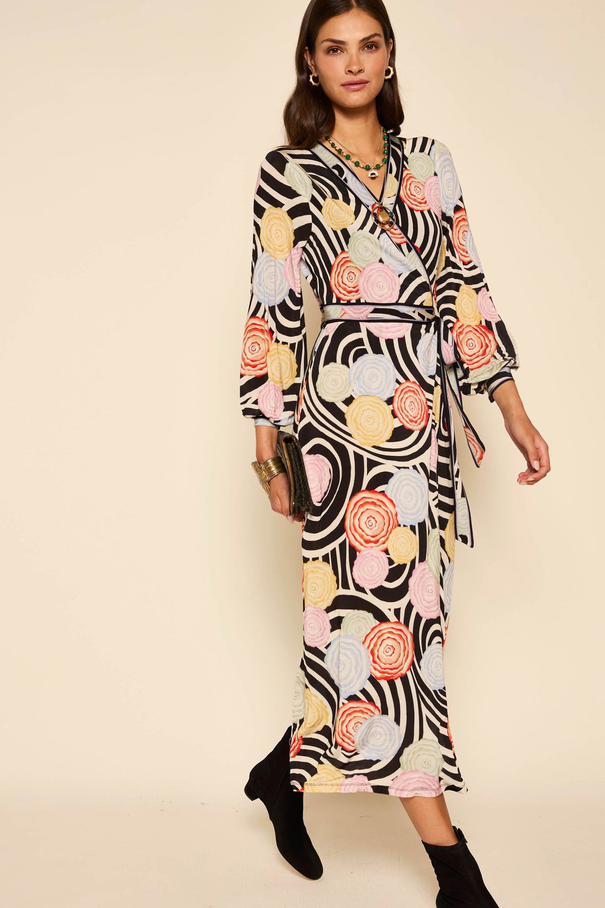 Annora Jersey Wrap Dress in Whirlpool Floral Multi | RIXO USA Annora Jersey Wrap Dress in Whirlpool Floral Multi | RIXO USA