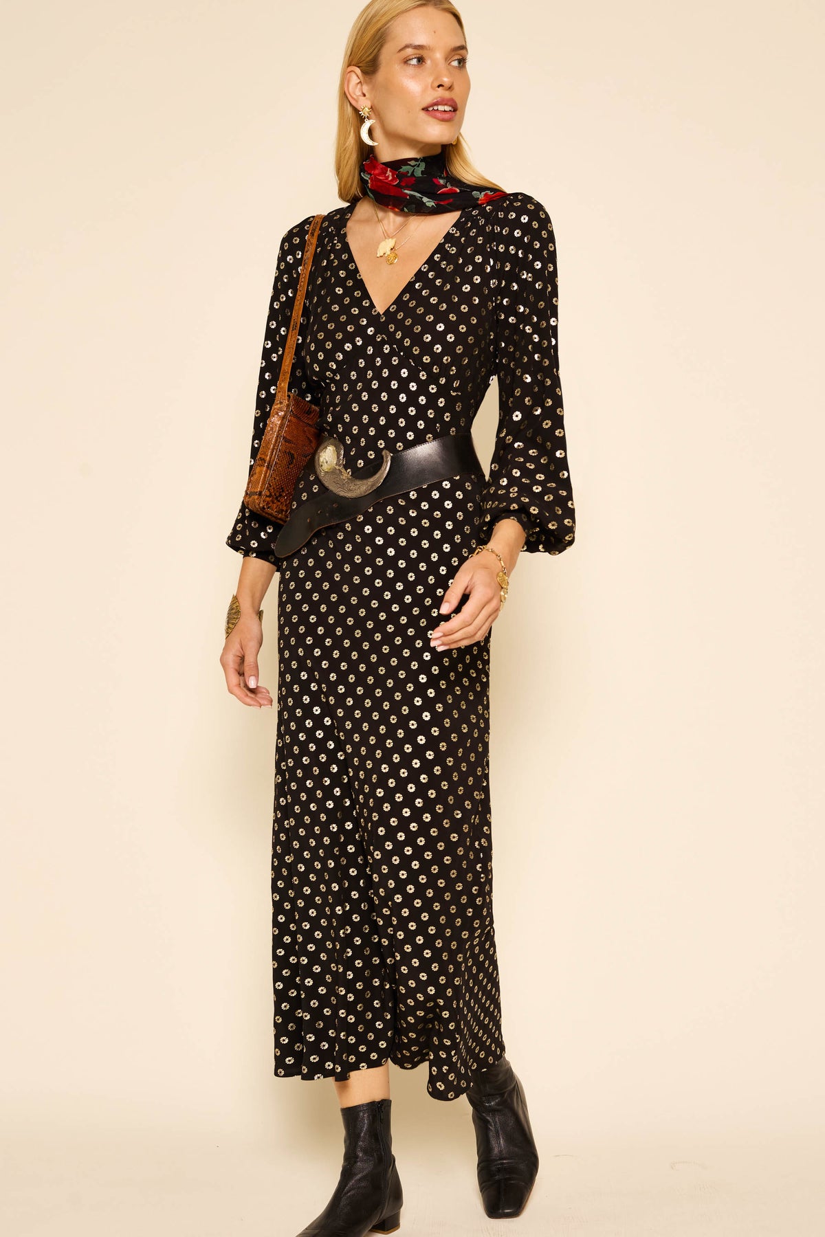 Mavis Midi Dress in Black Shibori Gold | RIXO USA Mavis Midi Dress in Black Shibori Gold | RIXO USA