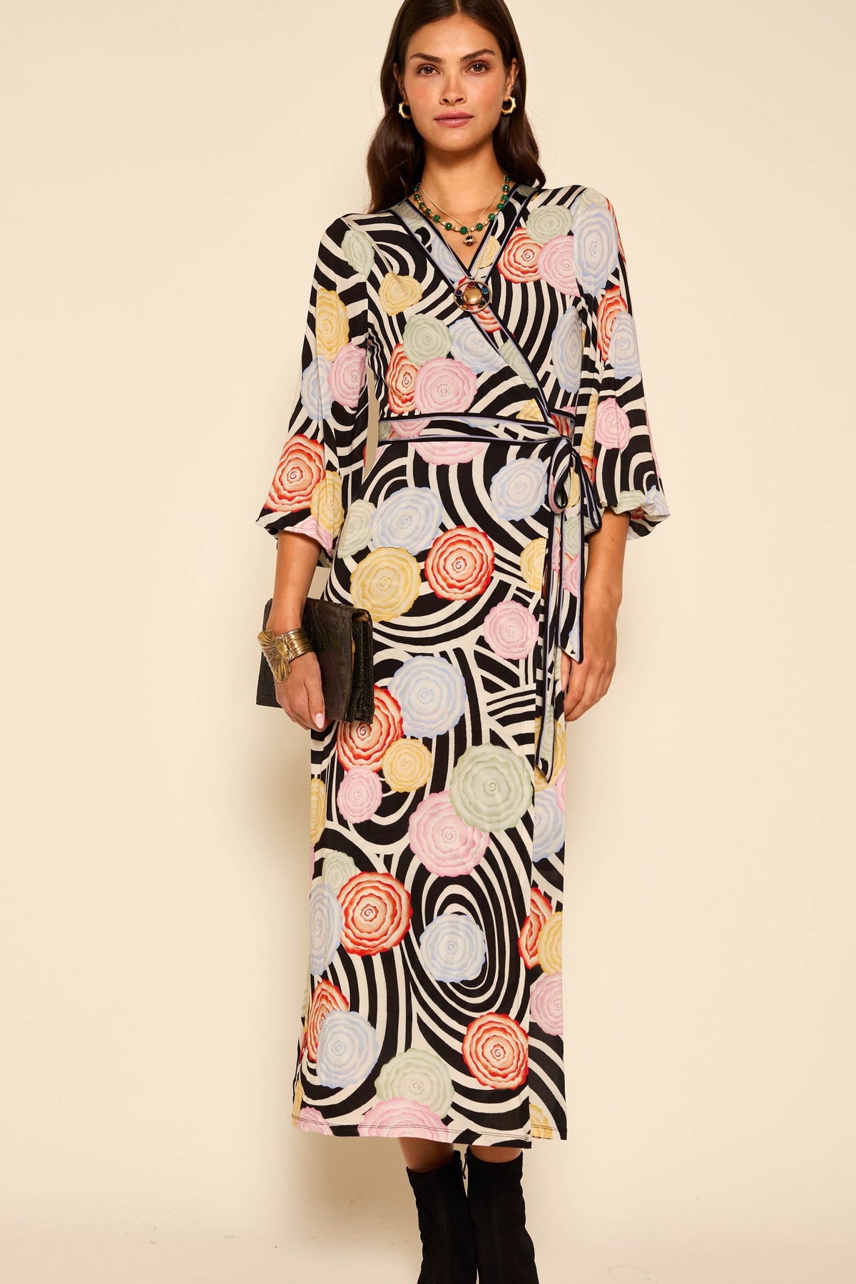 Annora Jersey Wrap Dress in Whirlpool Floral Multi | RIXO USA Annora Jersey Wrap Dress in Whirlpool Floral Multi | RIXO USA