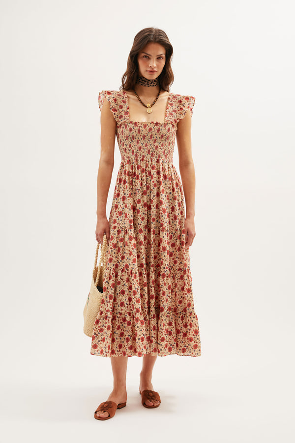 Kendall Cotton Midi Dress in Eva Floral Cream | RIXO USA Kendall Cotton Midi Dress in Eva Floral Cream | RIXO USA