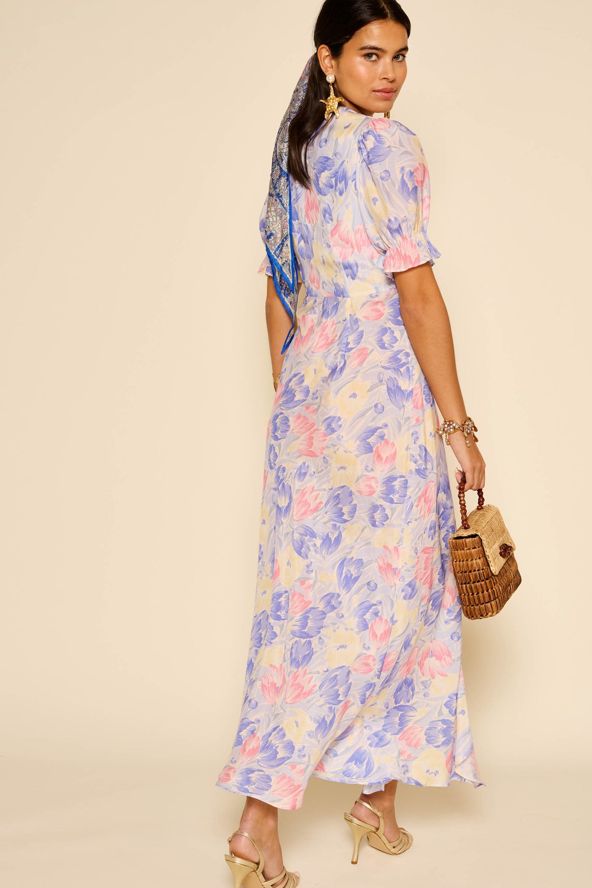 Ariel Midi Dress in Tulip Fields Blue | RIXO USA Ariel Midi Dress in Tulip Fields Blue | RIXO USA