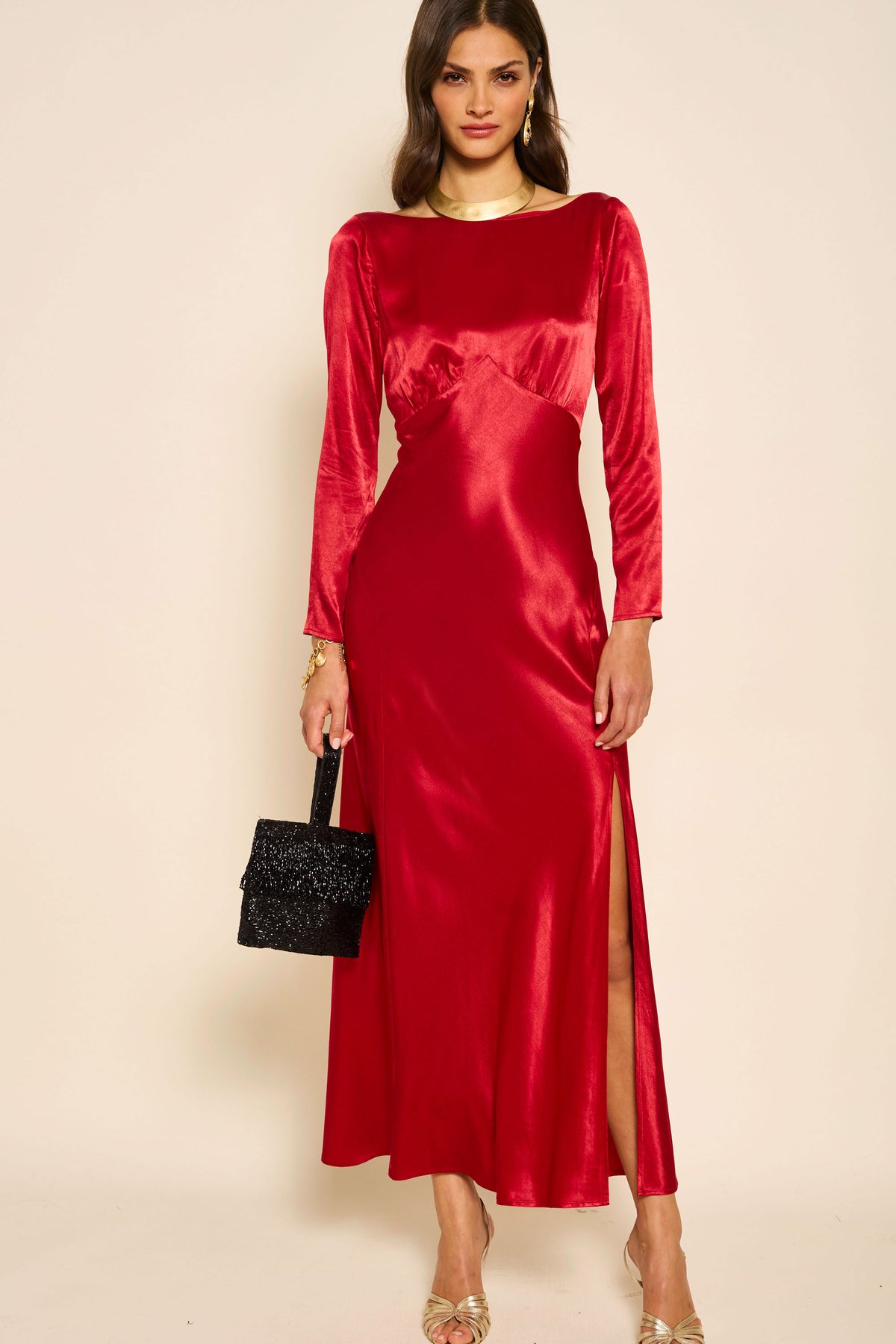 Devina Satin Gown in Red Crimson | RIXO USA Devina Satin Gown in Red Crimson | RIXO USA