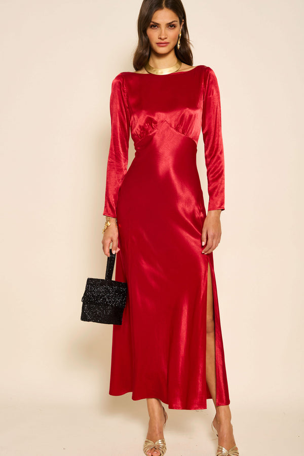 Devina Satin Gown in Red Crimson | RIXO USA Devina Satin Gown in Red Crimson | RIXO USA