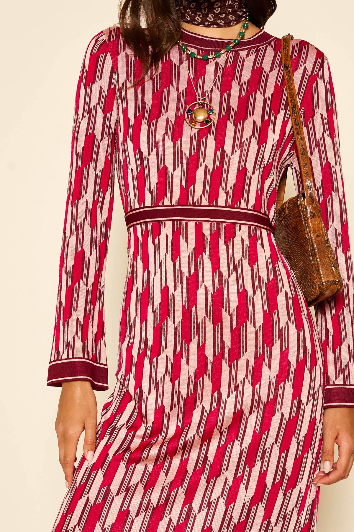 Lille Knitted Dress in Burgundy Chevron Knit Berry | RIXO USA Lille Knitted Dress in Burgundy Chevron Knit Berry | RIXO USA