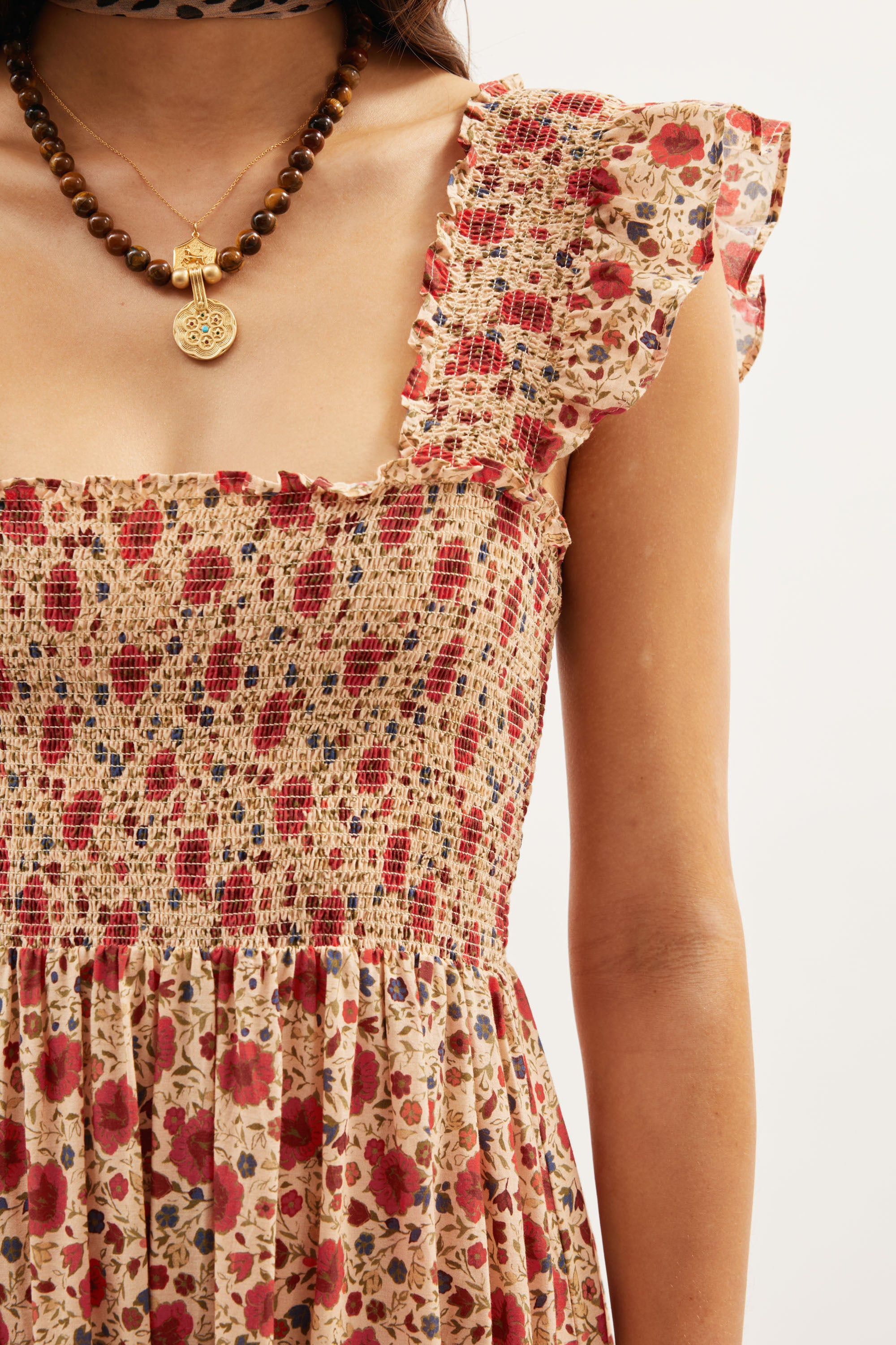 Kendall Cotton Midi Dress in Eva Floral Cream