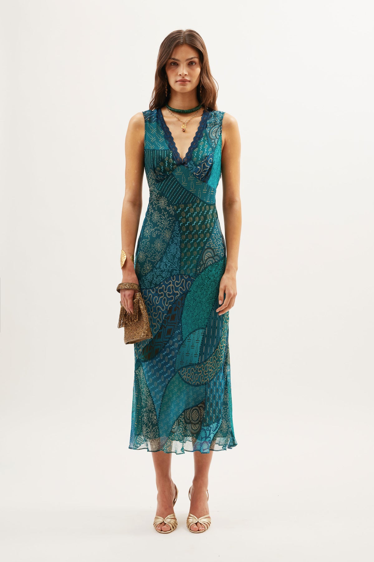 teal midi dress Women's Laguna Bloom Turquoise Multi Floral Sleeveless Midi Dress | Size: L