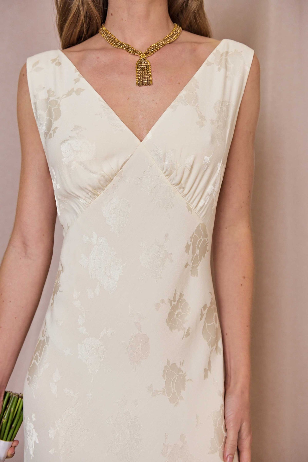 sandrine midi dress rixo Sandrine Midi Dress in Ivory Poppy Jacquard Champagne