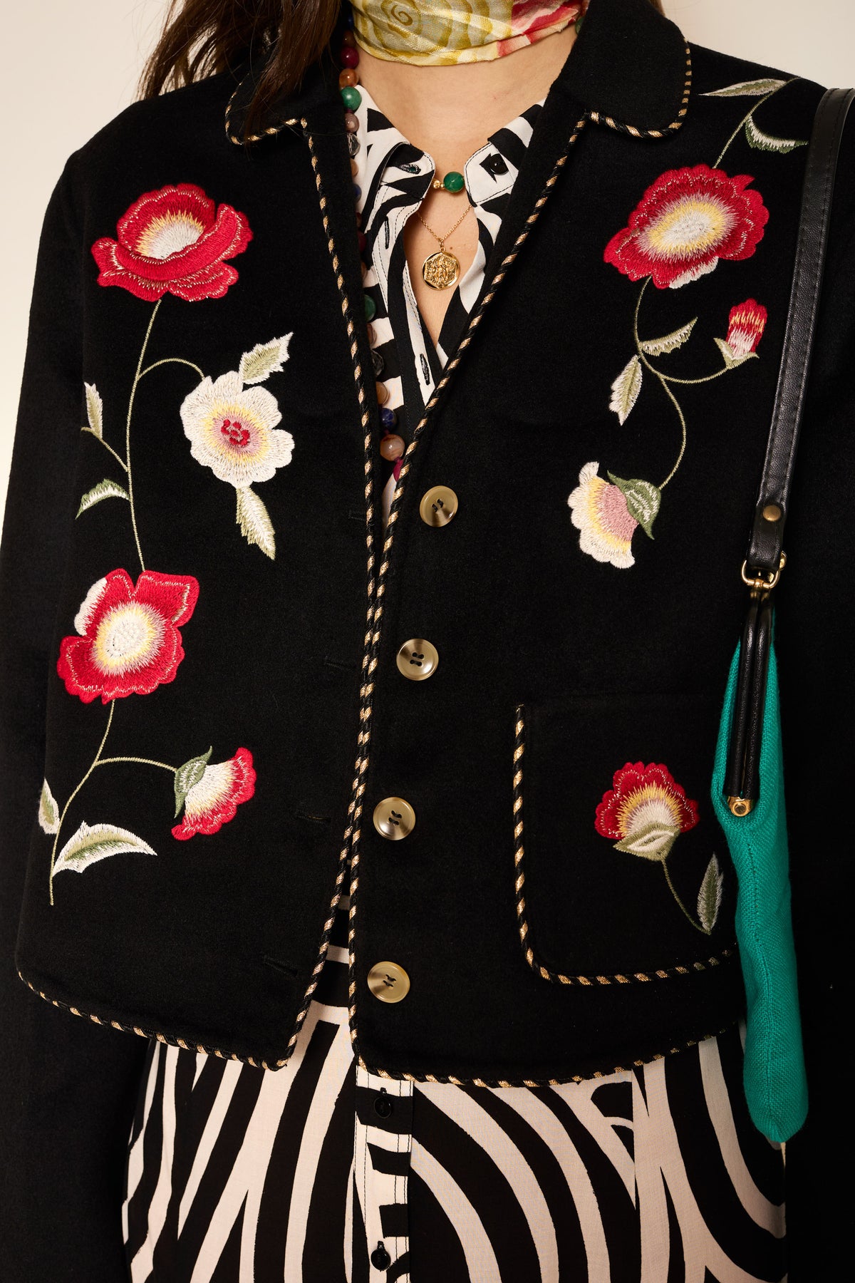 Sunday Embroidered Jacket in Poppy Embroidery Black | RIXO USA Sunday Embroidered Jacket in Poppy Embroidery Black | RIXO USA