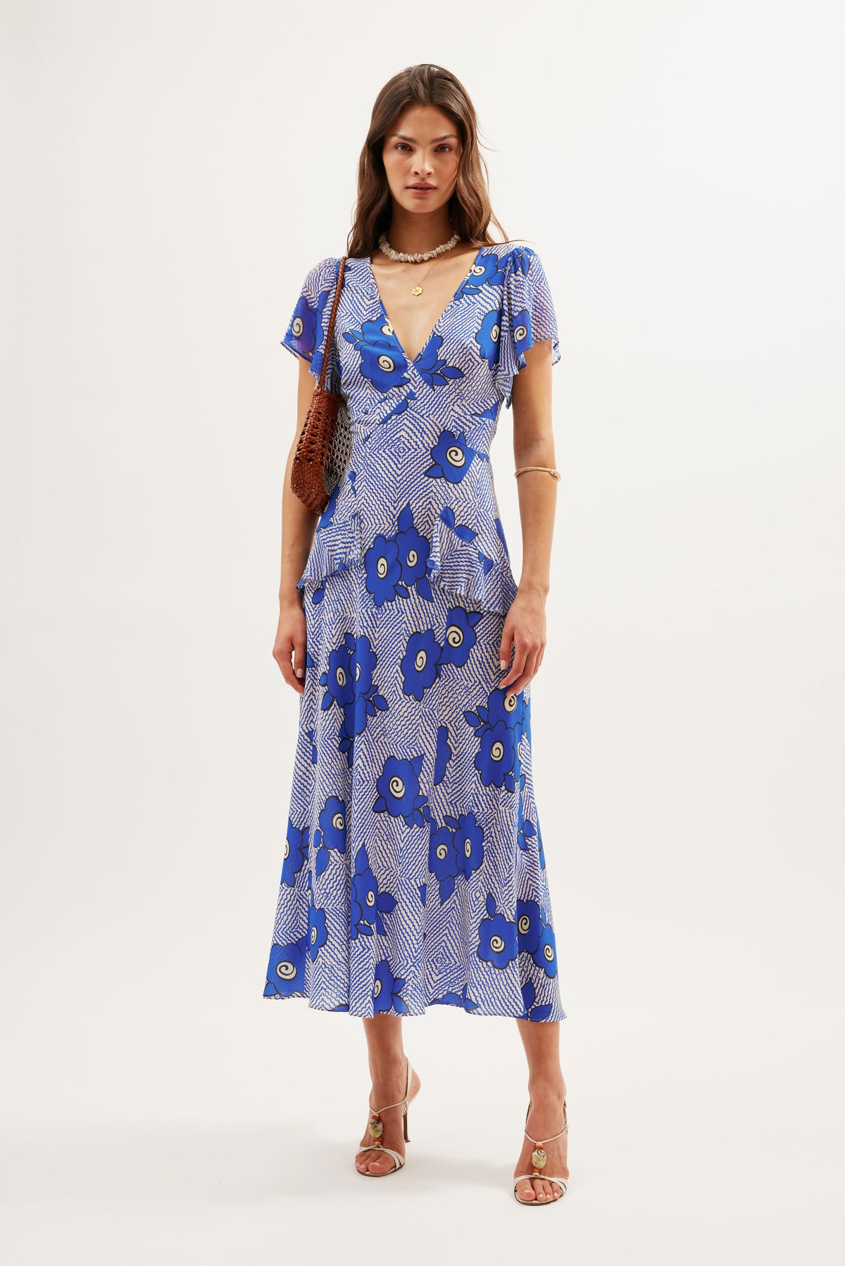 Evie Silk Midi Dress in Milos Floral Blue | RIXO USA Evie Silk Midi Dress in Milos Floral Blue | RIXO USA