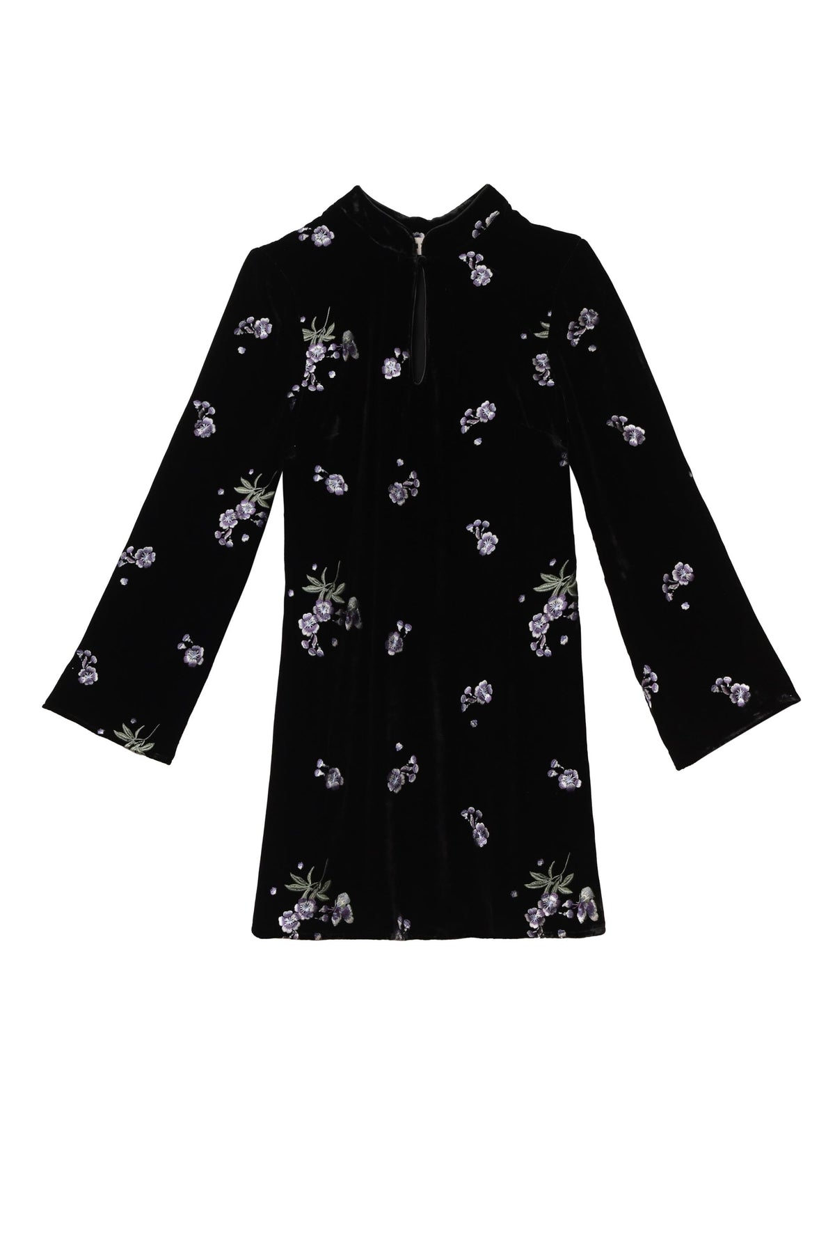 Calla Velvet Mini Dress in Black Blossom Embroidery Blue | RIXO USA Calla Velvet Mini Dress in Black Blossom Embroidery Blue | RIXO USA