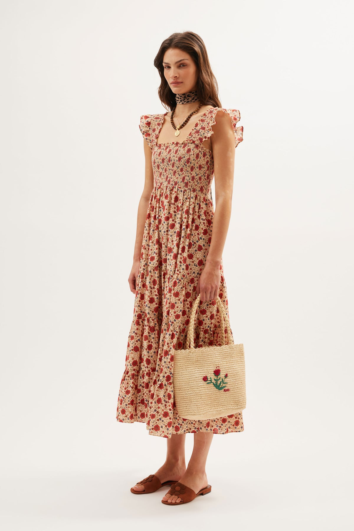 Kendall Cotton Midi Dress in Eva Floral Cream | RIXO USA Kendall Cotton Midi Dress in Eva Floral Cream | RIXO USA
