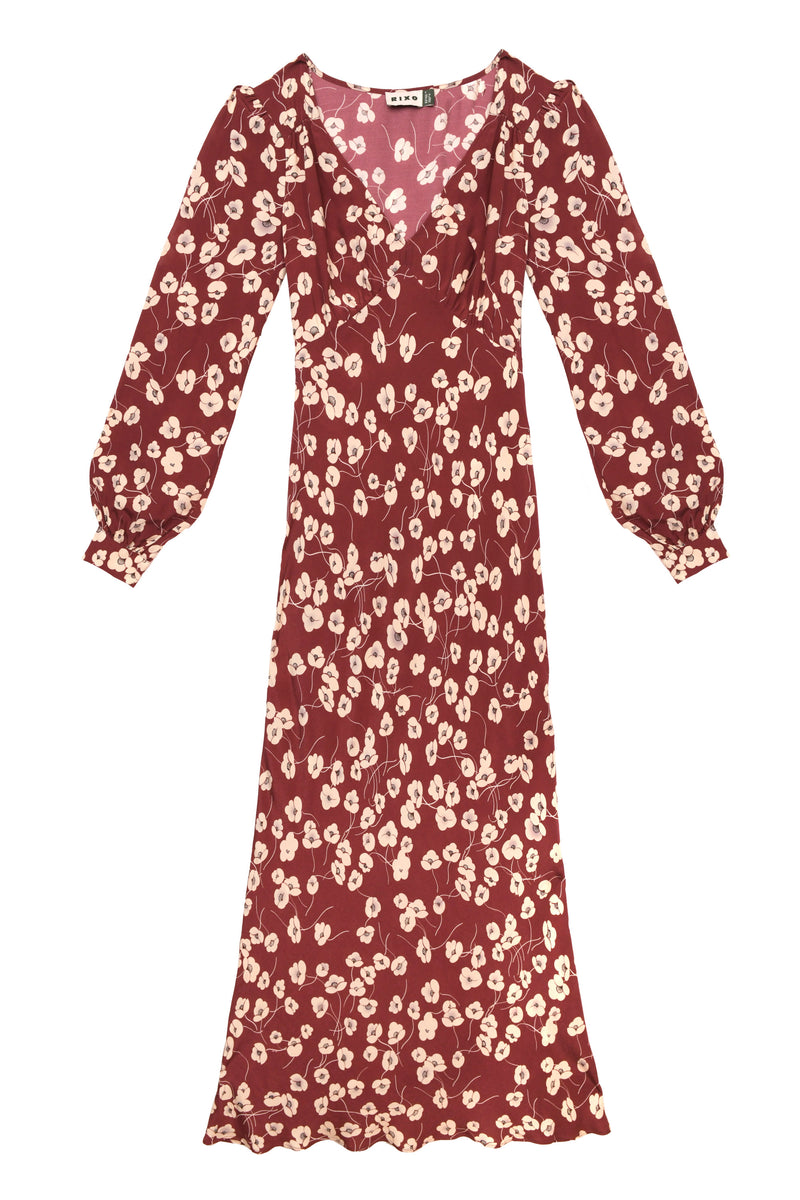 Mavis Midi Dress in Burgundy Autumn Cherry Maroon