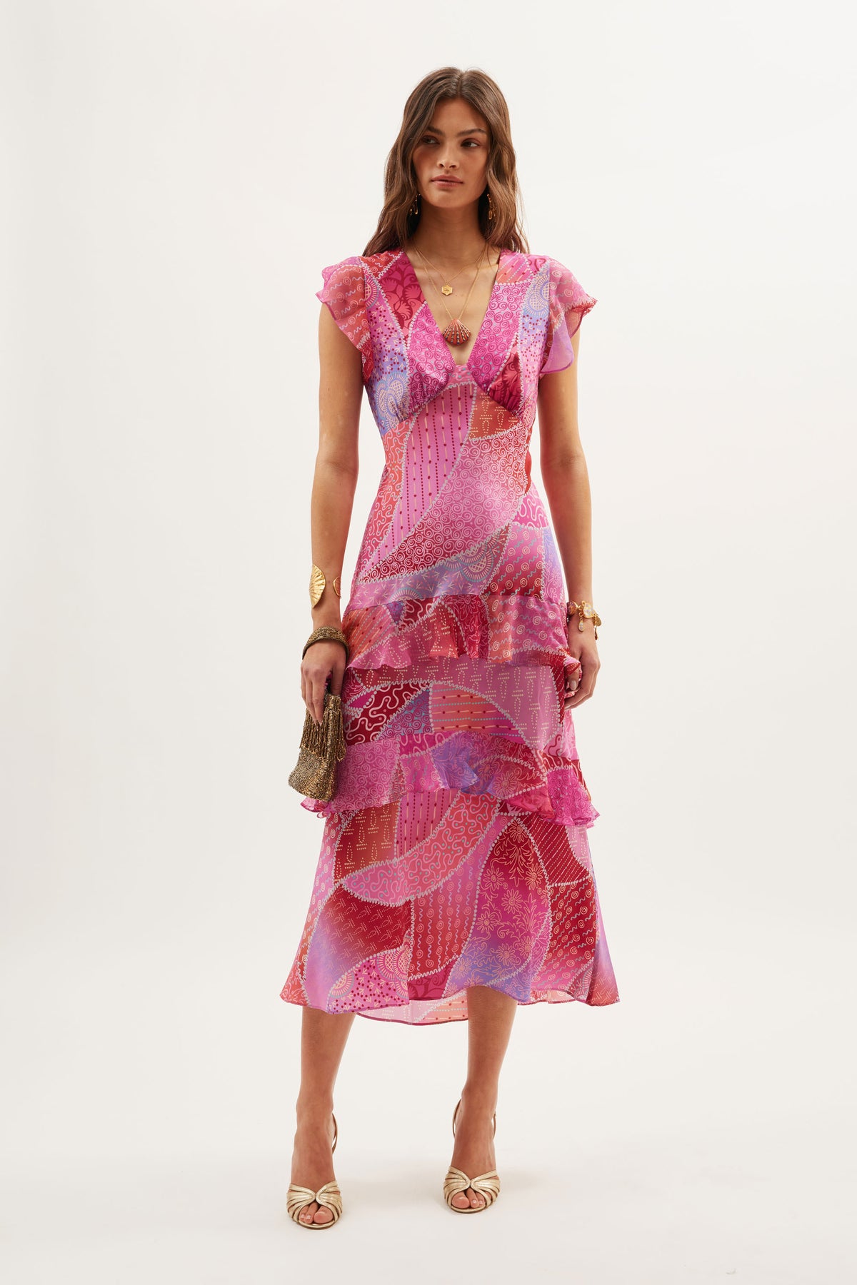 Meena Silk Dress in Pink Ibiza Night Sunset | RIXO USA Meena Silk Dress in Pink Ibiza Night Sunset | RIXO USA