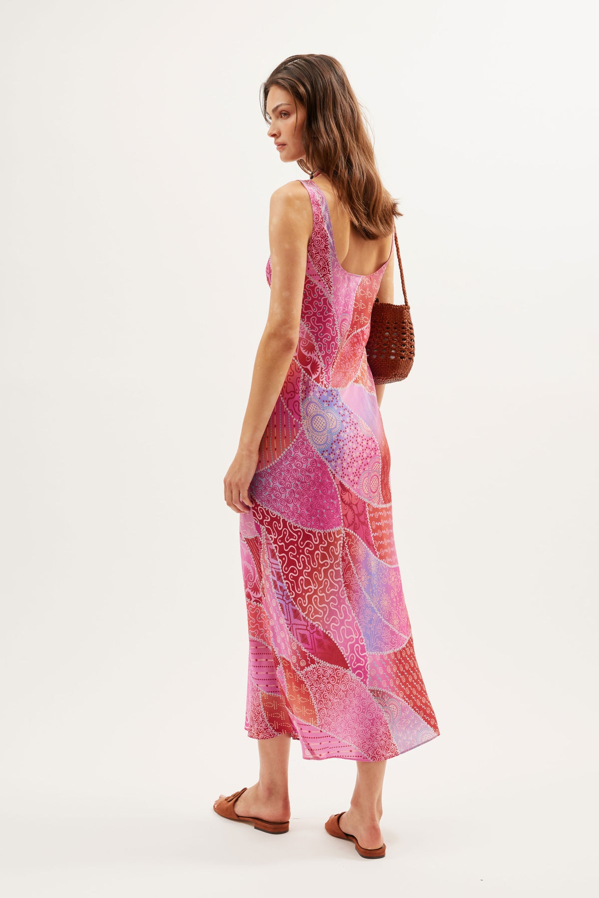 Bondi Silk Midi Dress in Pink Ibiza Night Sunset | RIXO USA Bondi Silk Midi Dress in Pink Ibiza Night Sunset | RIXO USA