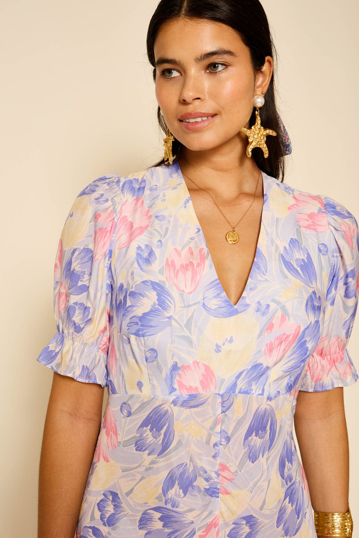 Ariel Midi Dress in Tulip Fields Blue | RIXO Ariel Midi Dress in Tulip Fields Blue | RIXO