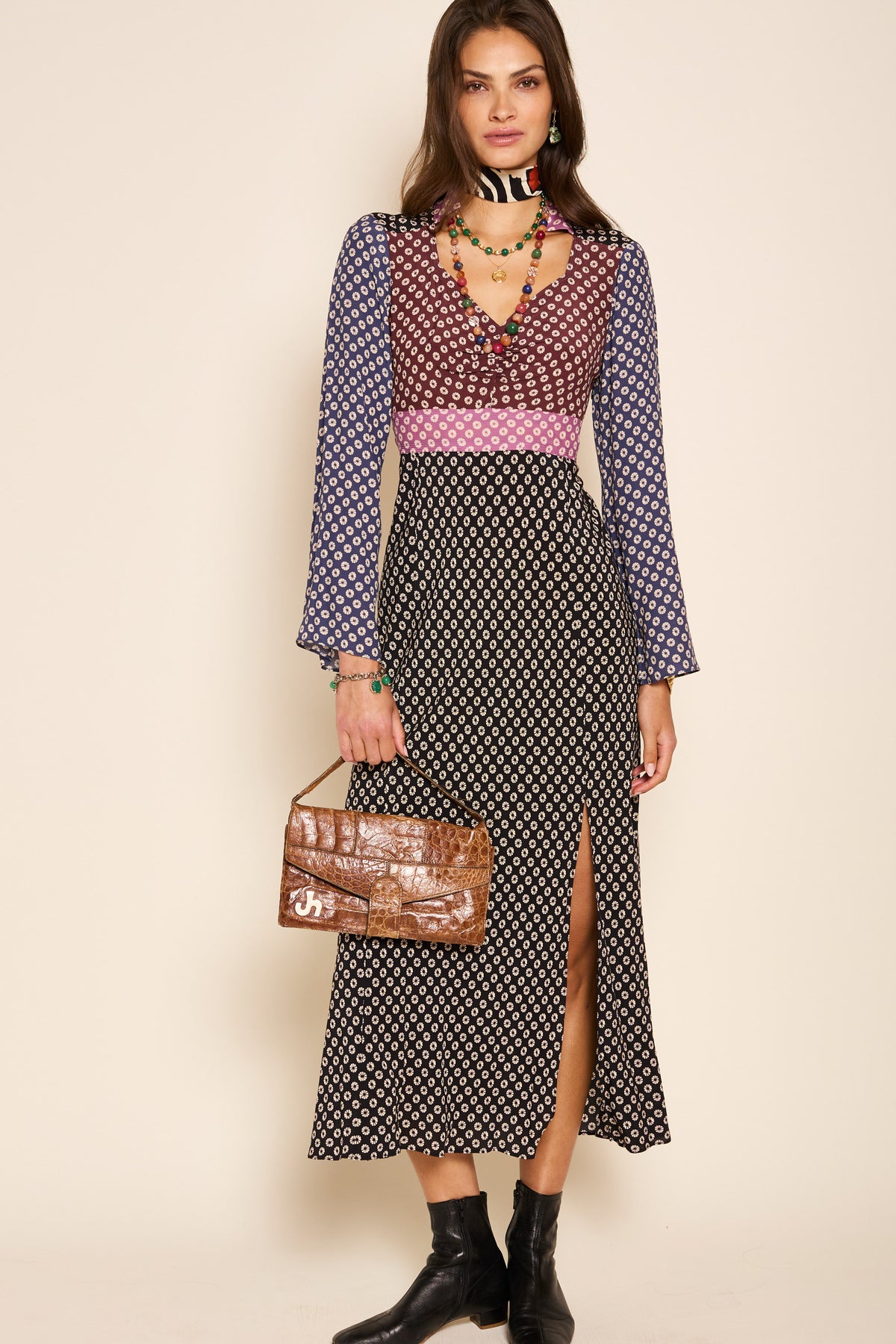 Priscilla Midi Dress in Multi Shibori Burgundy Mix Priscilla Midi Dress in Multi Shibori Burgundy Mix