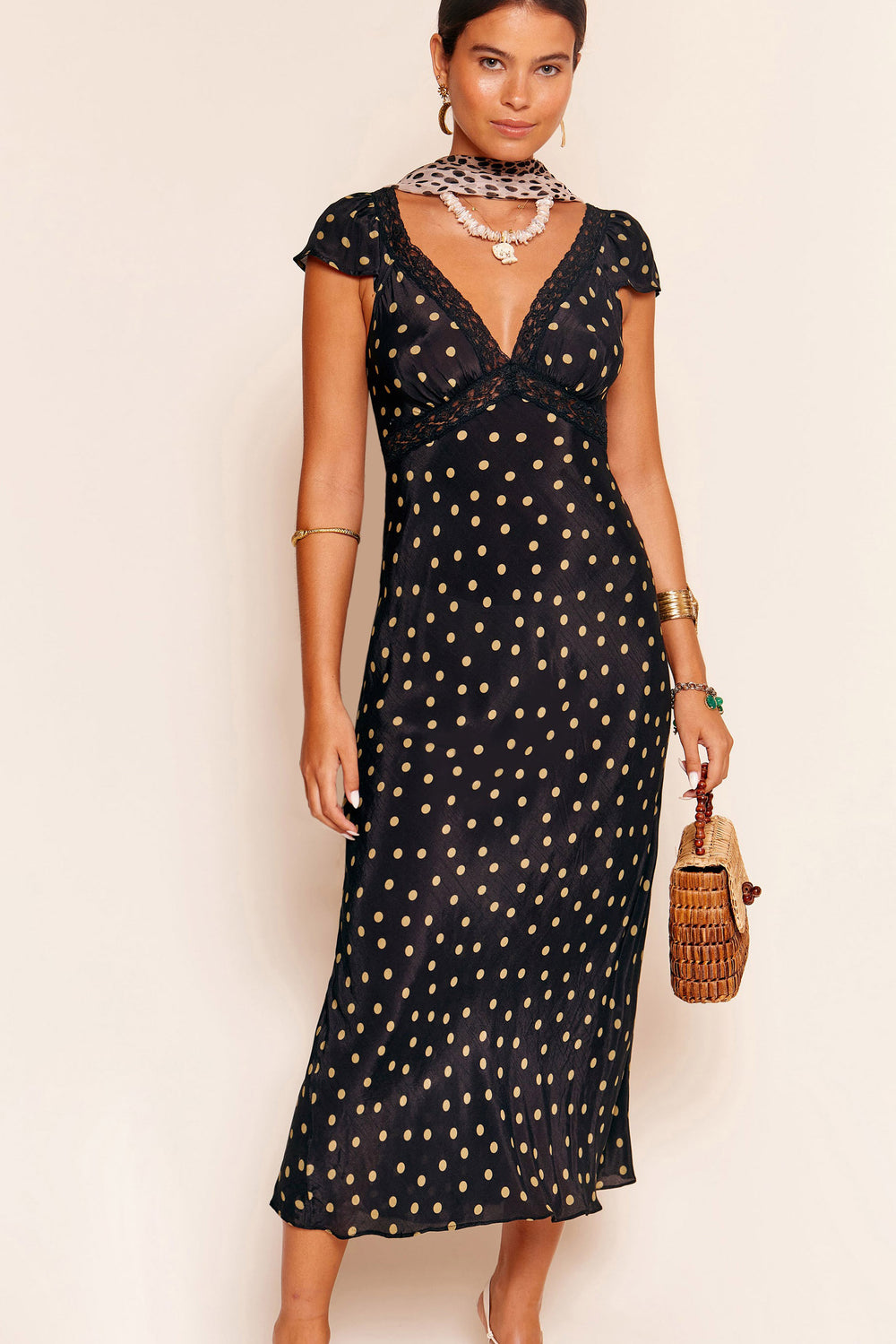 Rixo black and white polka dot Iggy Midi Dress