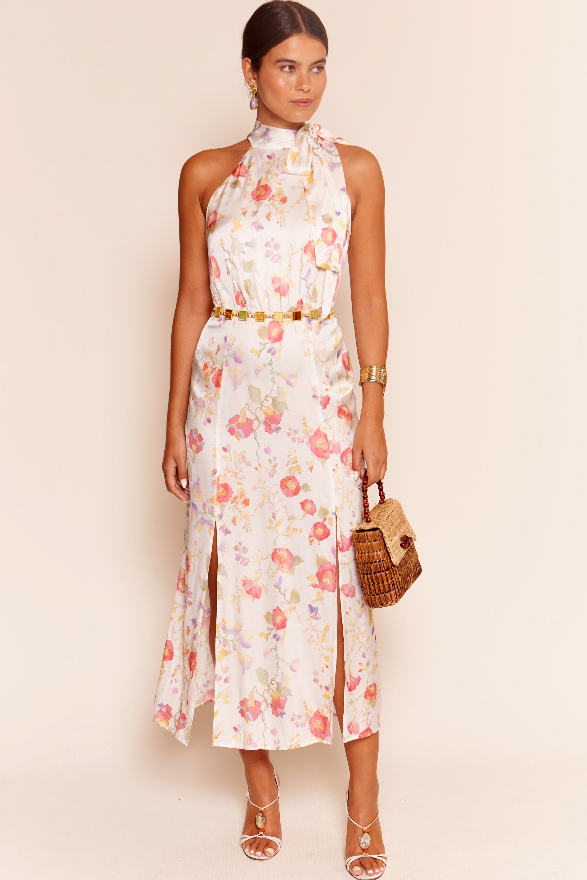 Valerie Midi Dress in White Waterblossom Ivory | RIXO ⋆