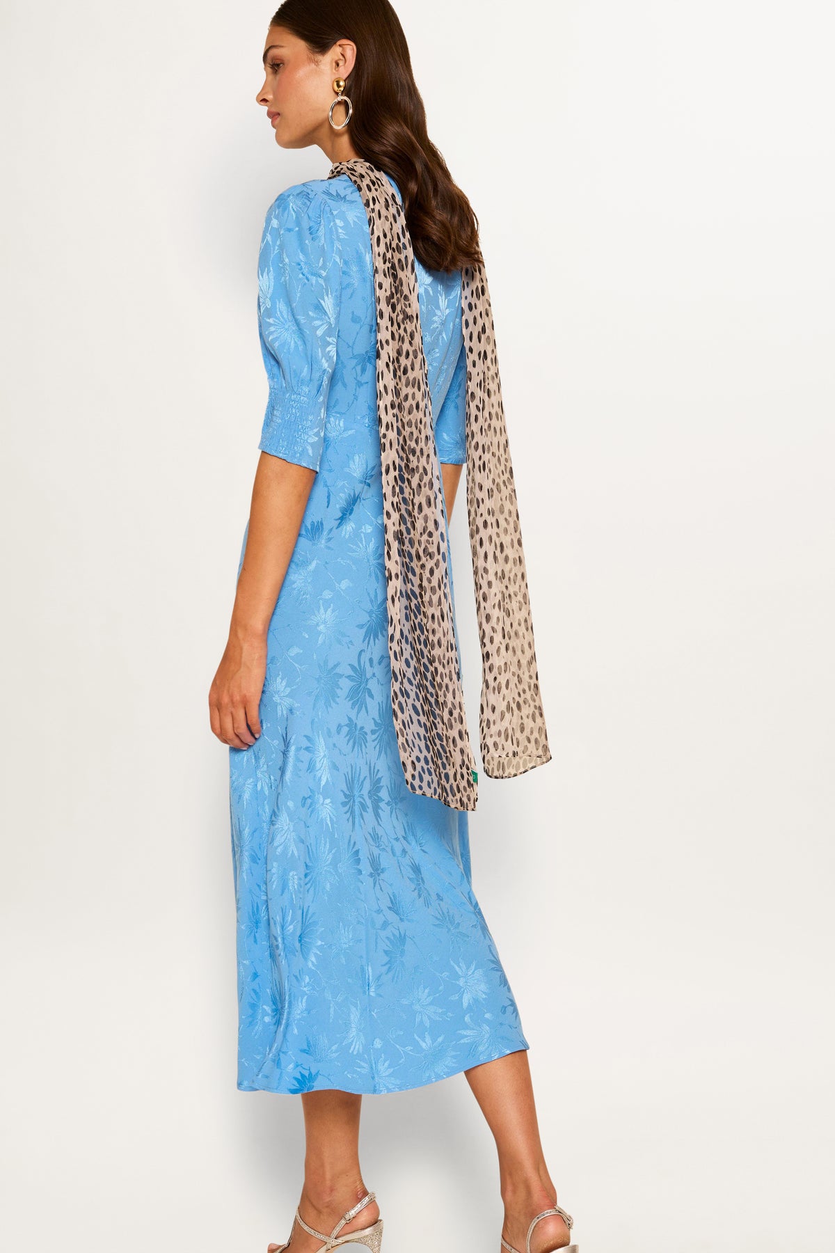 Zadie Jacquard Midi Dress in Daisy Jacquard Blue | RIXO USA Zadie Jacquard Midi Dress in Daisy Jacquard Blue | RIXO USA