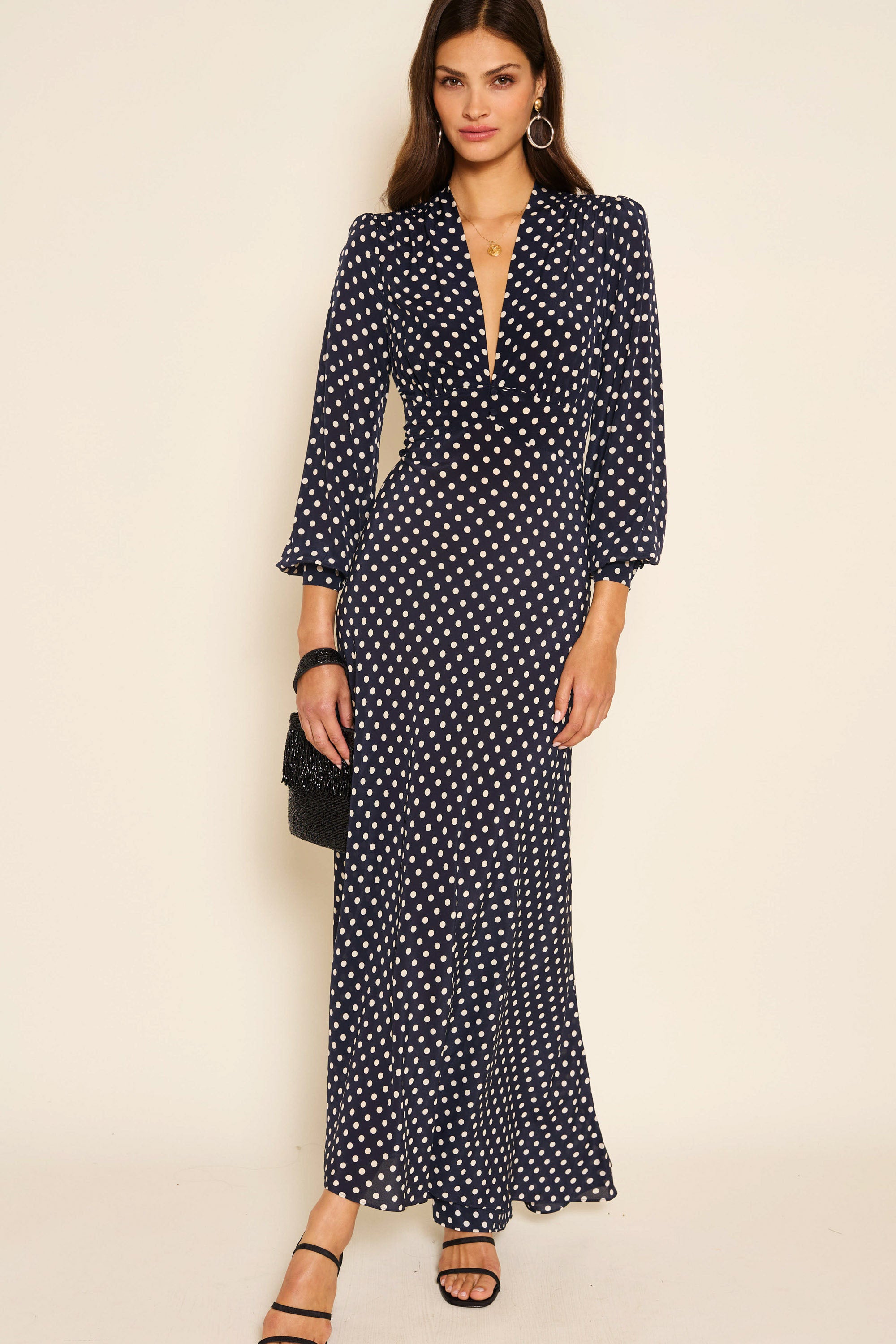 Navy spot maxi dress best sale