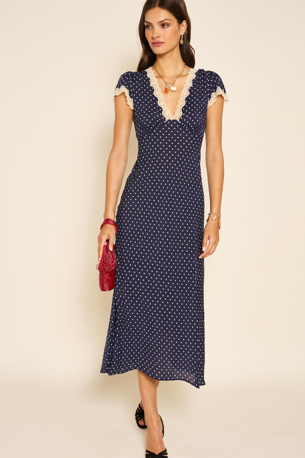 Navy & Sand Polka Sheer Tidy Dress