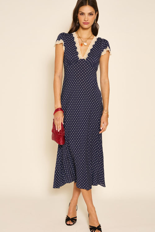 Clarice - Navy Polka Dot