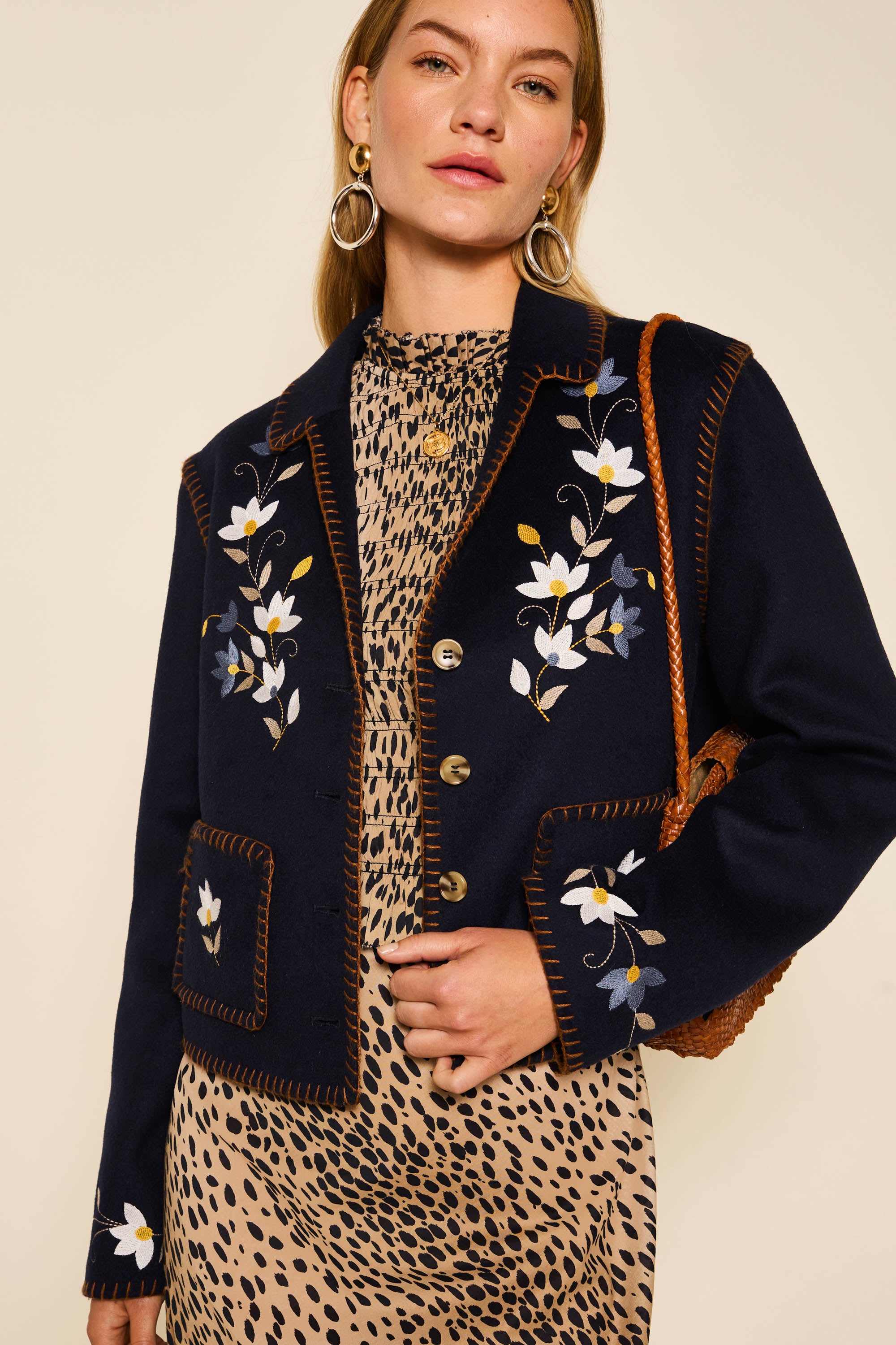 Sunday Embroidered Jacket in Petal Embroidery Navy