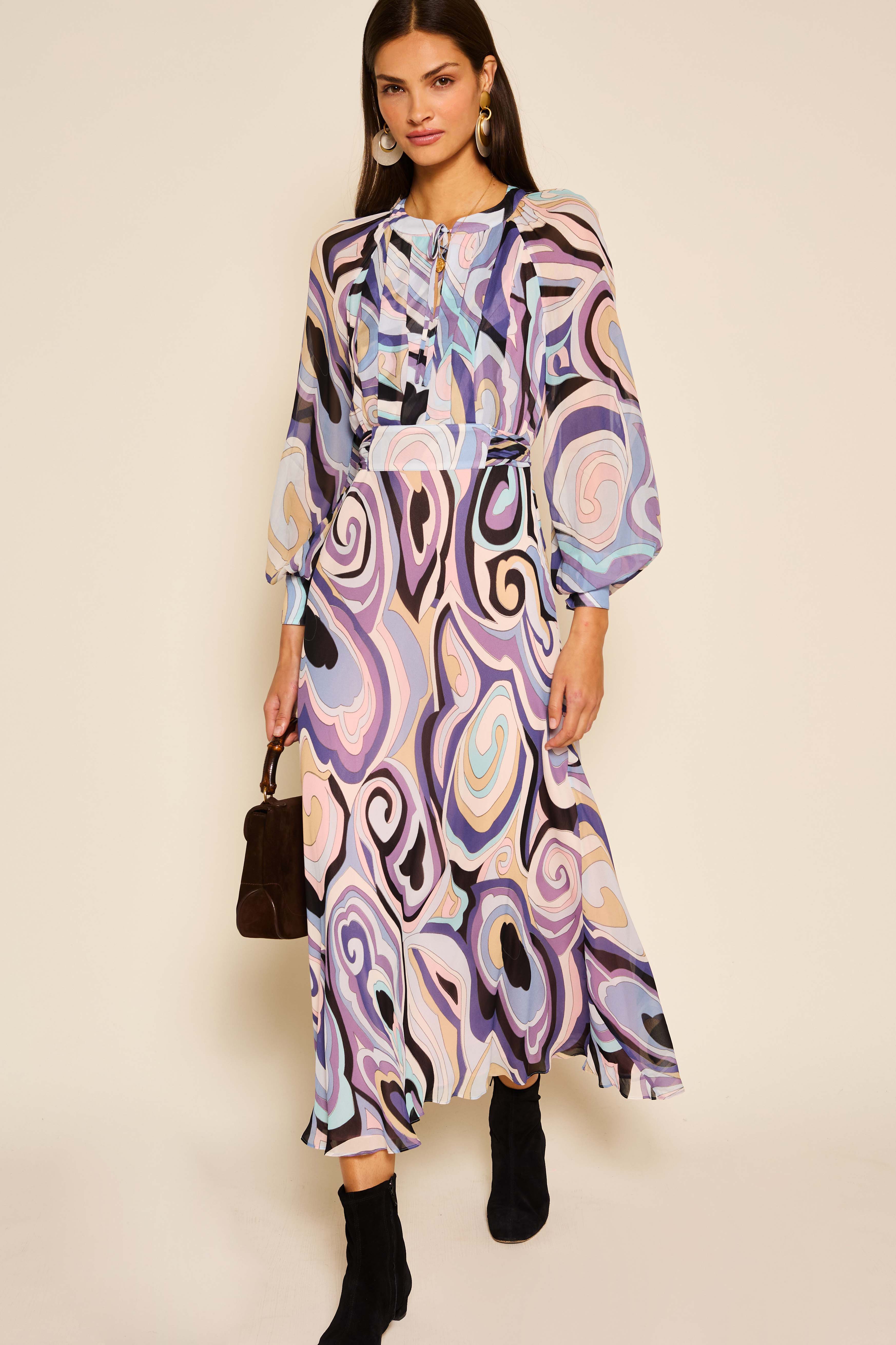 Aero Midi Dress in Purple Marble Ocean | RIXO USA ⋆