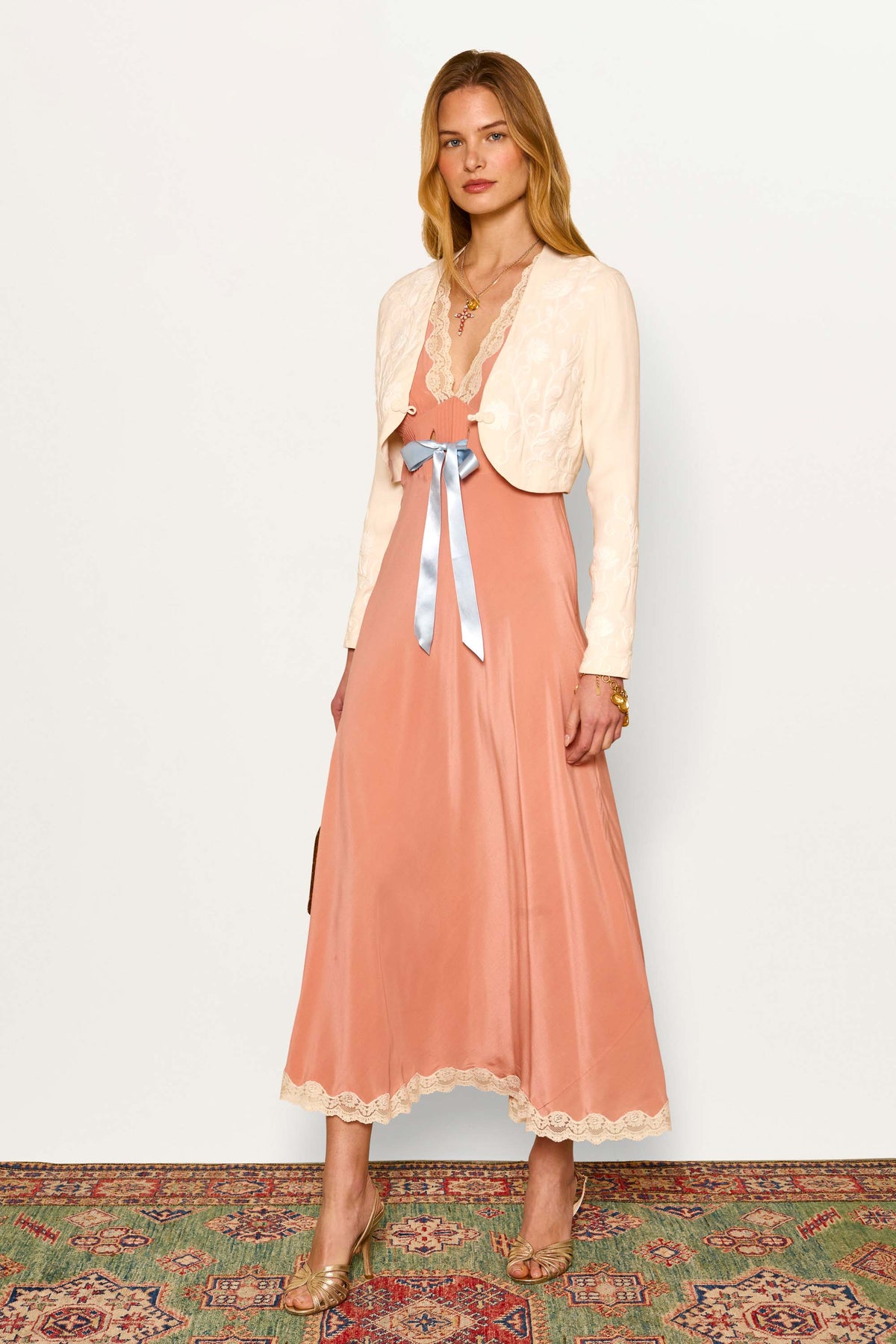 Marlice Silk Midi Dress in Orange Peach | RIXO USA Marlice Silk Midi Dress in Orange Peach | RIXO USA