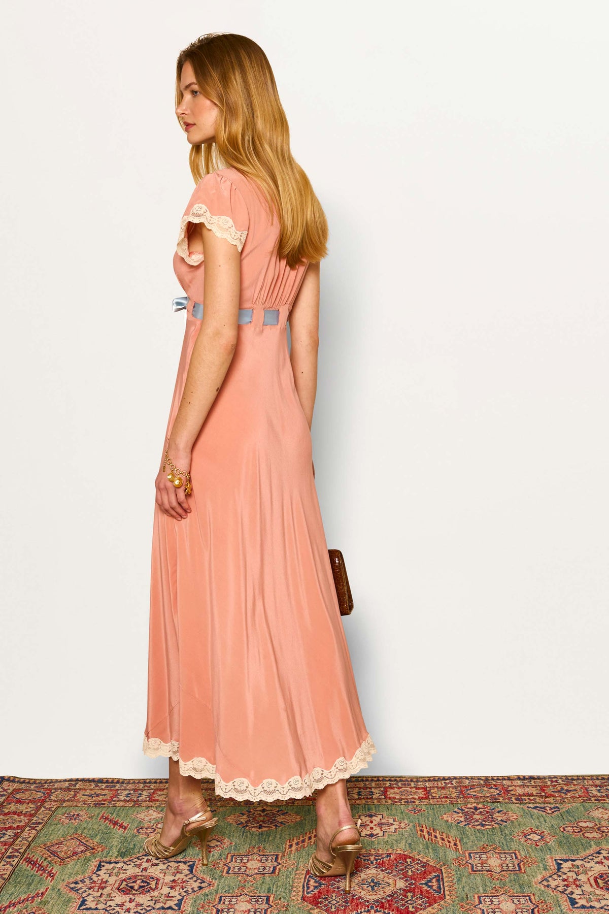 Marlice Silk Midi Dress in Orange Peach | RIXO USA Marlice Silk Midi Dress in Orange Peach | RIXO USA