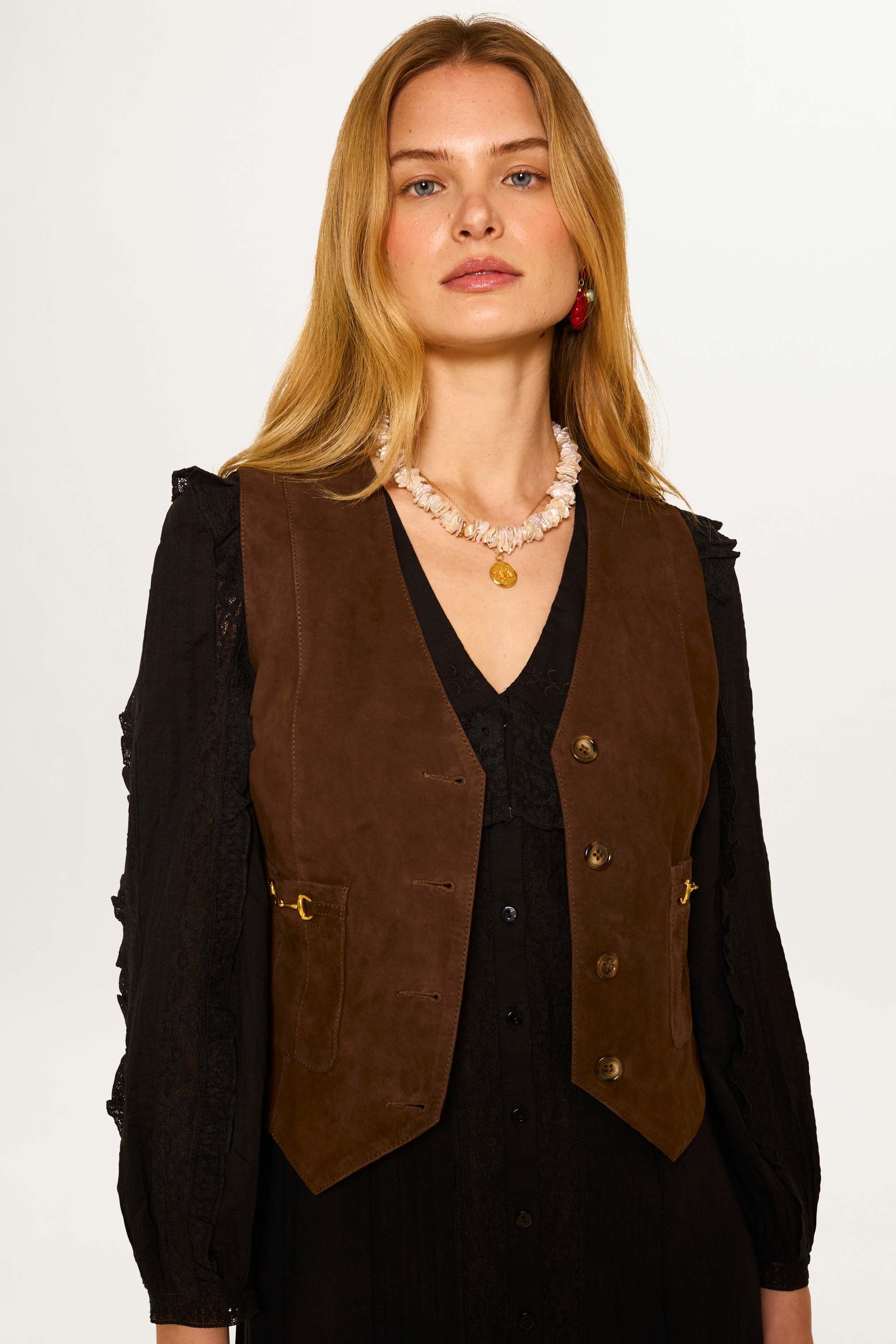 Rikki Suede Waistcoat in Brown Tan | RIXO USA ⋆