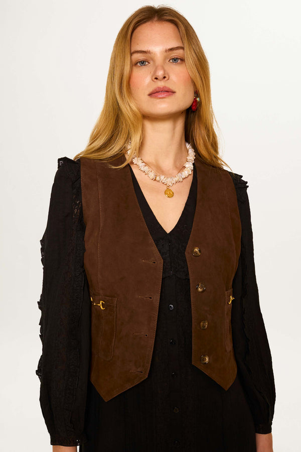 RIXO Rikki Suede Waistcoat Tan