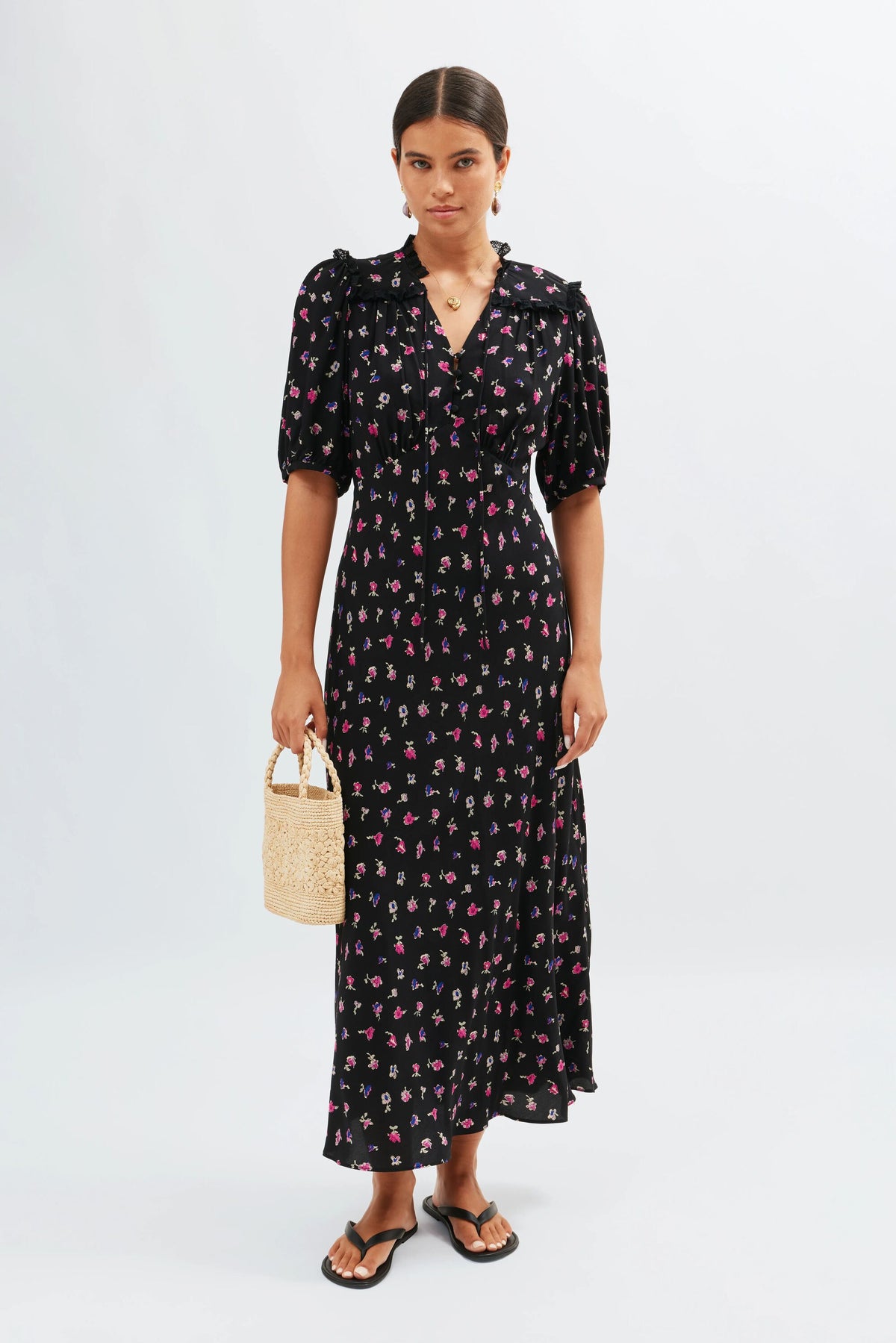 Gwen Midi Dress in French Ditsy Black Gwen Midi Dress in French Ditsy Black