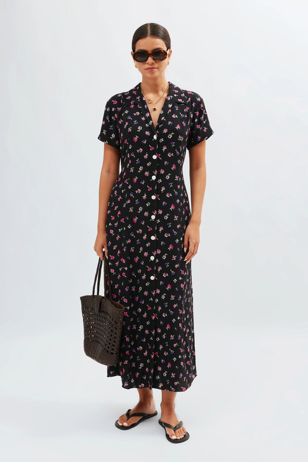 Florrie Midi Dress in French Ditsy Black | RIXO USA Florrie Midi Dress in French Ditsy Black | RIXO USA