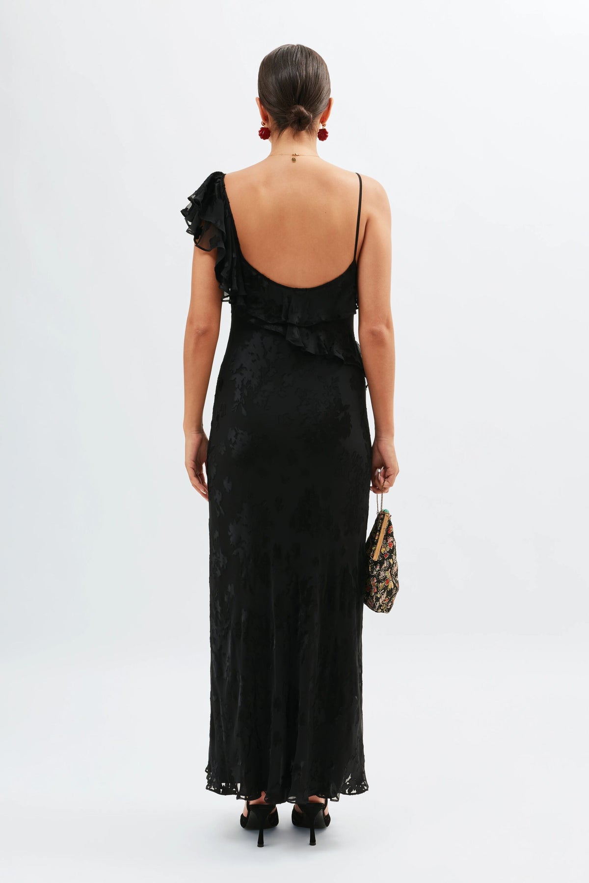 Ester Silk-Devor Maxi Dress in Bouquet Devor Black | RIXO USA Ester Silk-Devor Maxi Dress in Bouquet Devor Black | RIXO USA