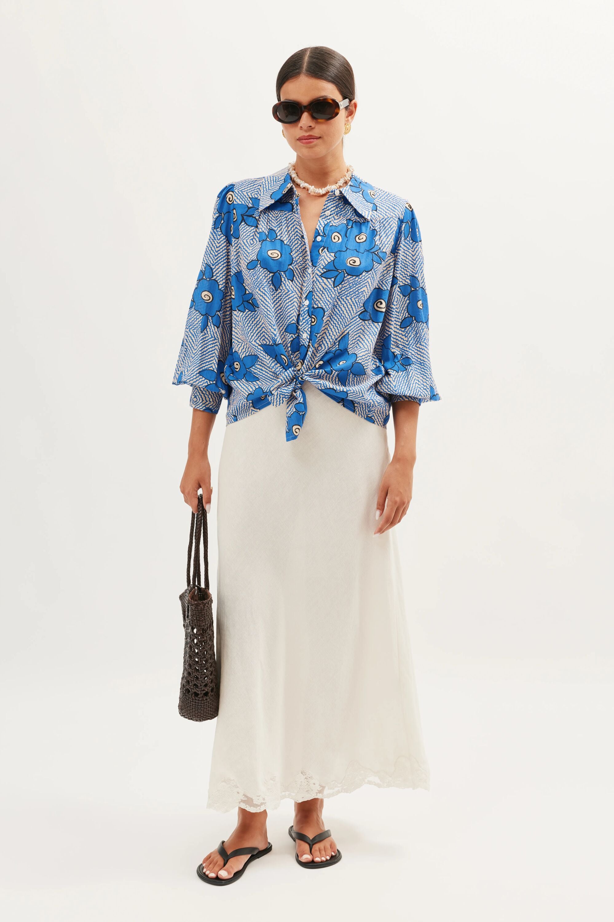 Blake Cotton Shirt in Milos Floral Blue | RIXO ⋆