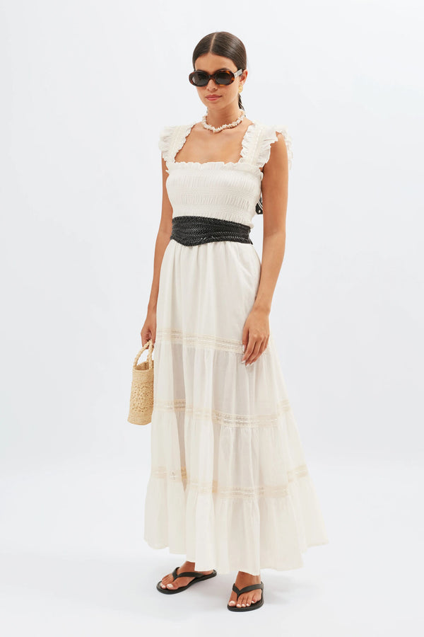 Aubrie Cotton Midi Dress in White Ivory | RIXO Aubrie Cotton Midi Dress in White Ivory | RIXO