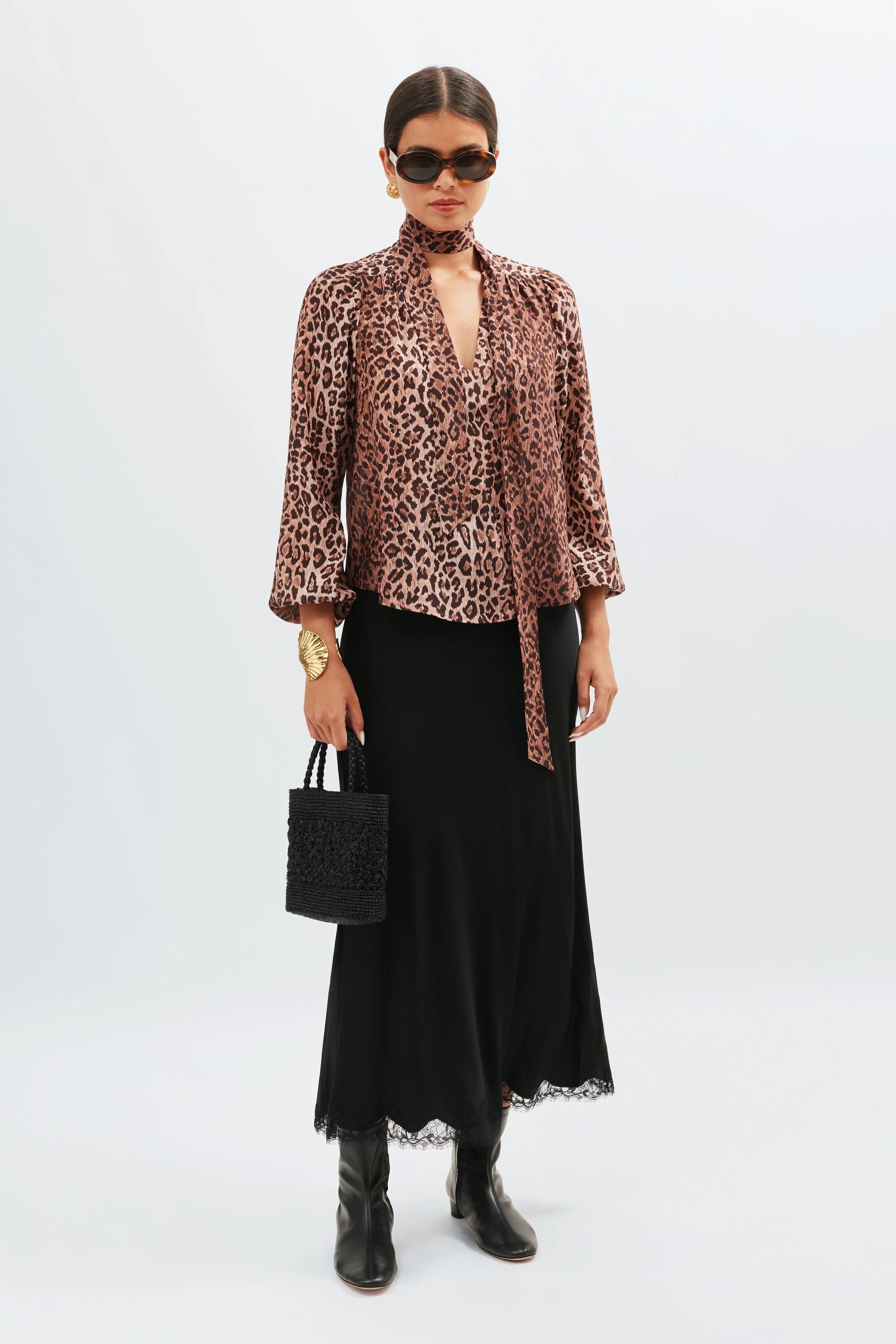 Cerise Jersey Midi Dress in Leopard Fields Brown