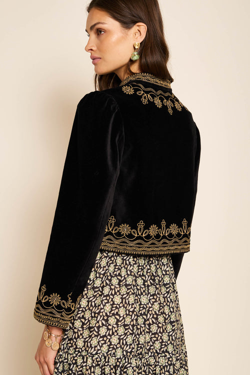 Black Velvet Soutache Jacket with Bell Sleeves