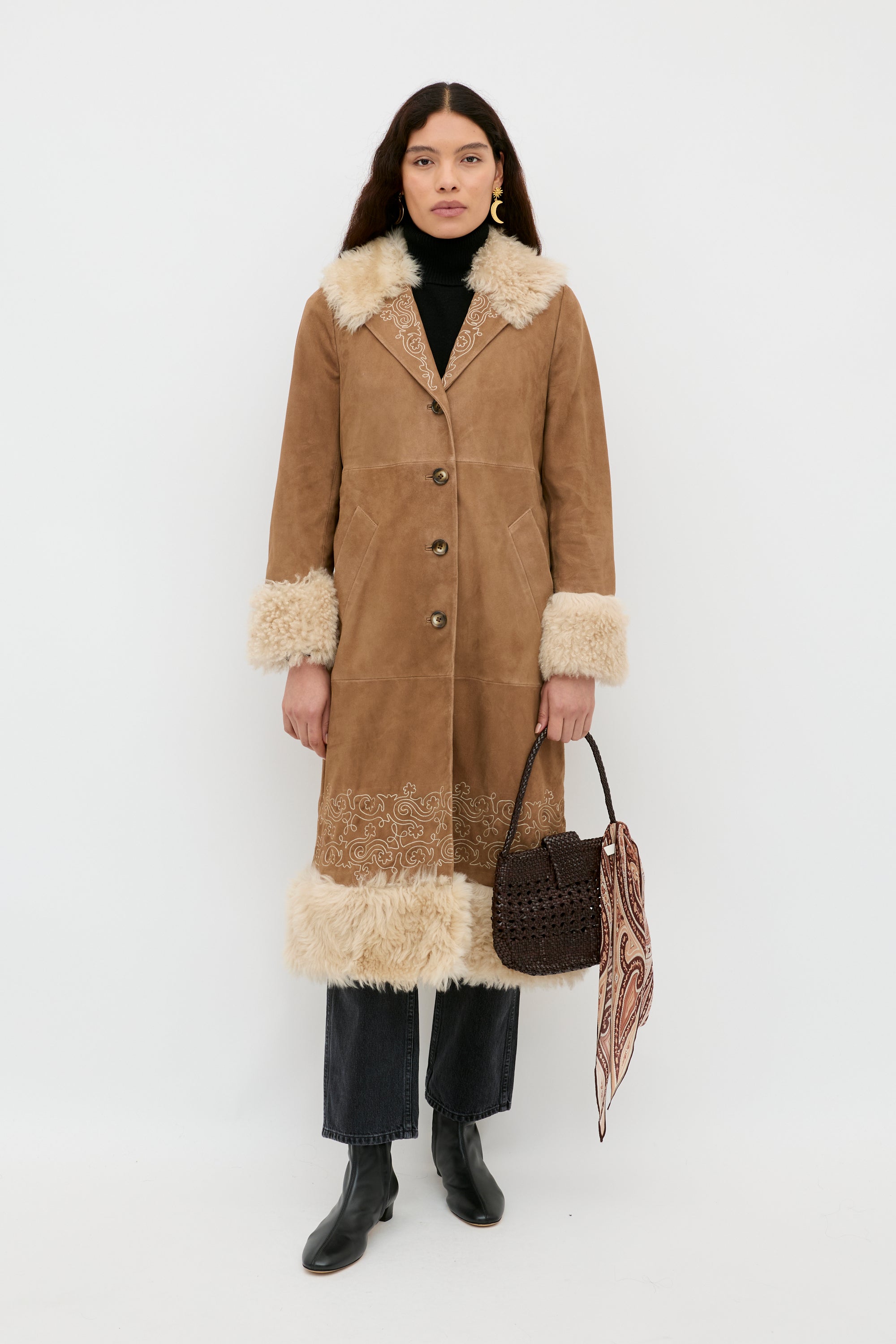 Shearling-Trimmed Suede Coat | Frida Shearling Trim Suede Jacket